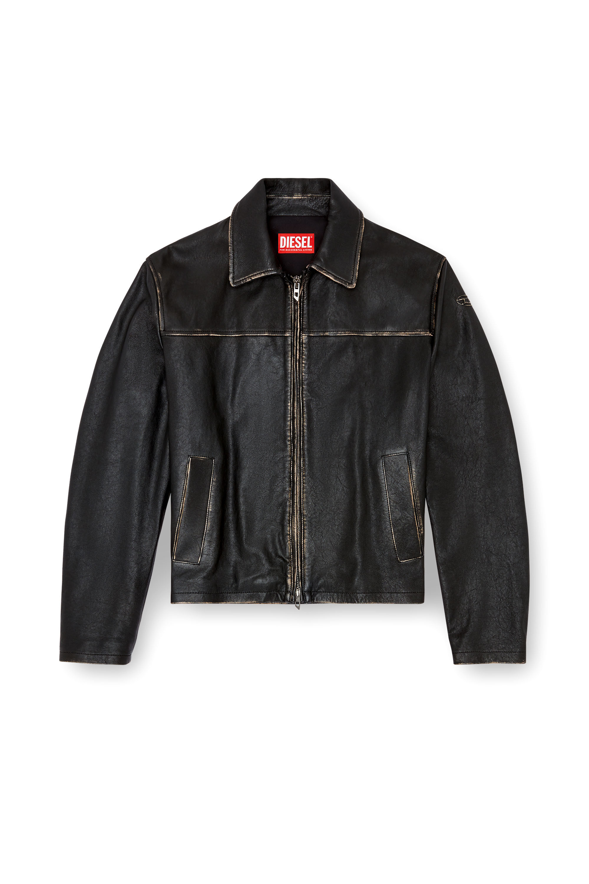Mens distressed black leather jacket on sale