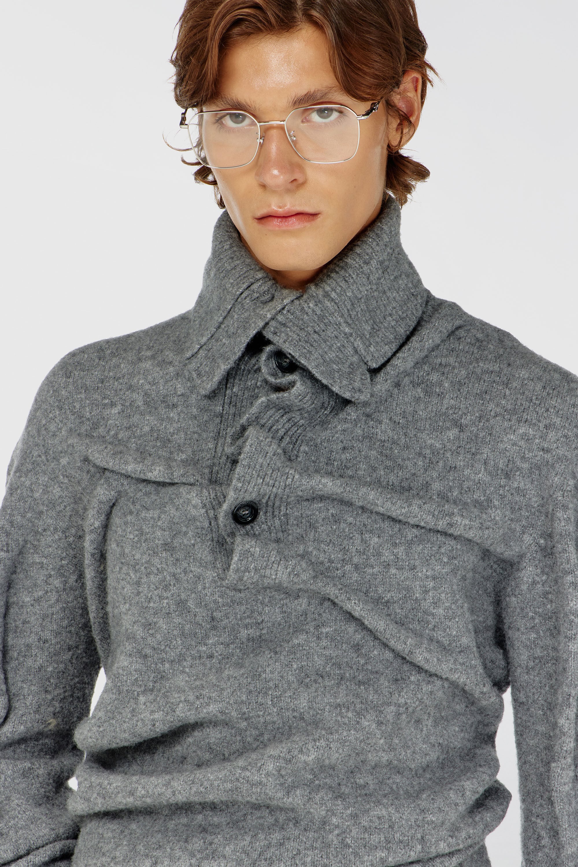 Diesel - K-ANDREW, Man's Button-neck jumper in wrinkled boiled knit in null - 5