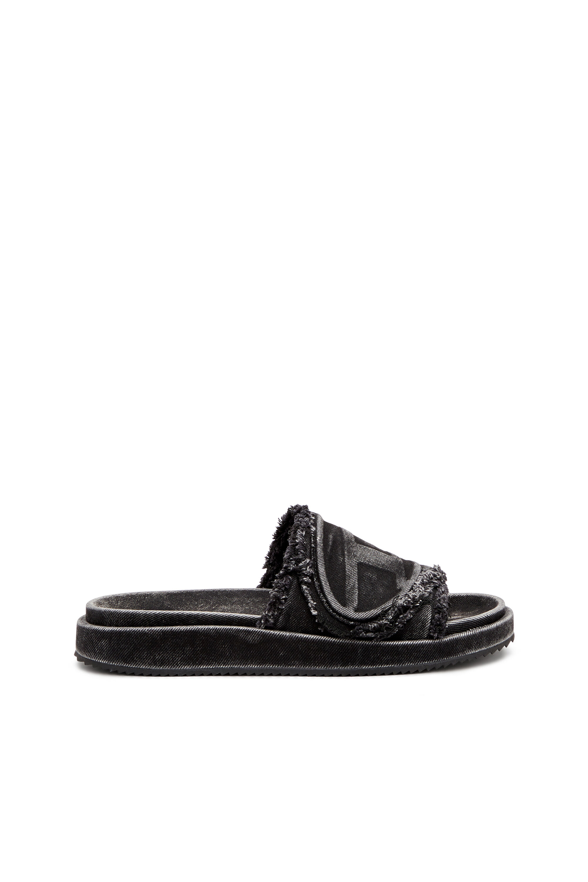 DIESEL Sa-Slide D ロゴ フリンジ デニム スライド サンダル Women's Sa-Slide D-Distressed denim slides | Black | Diesel