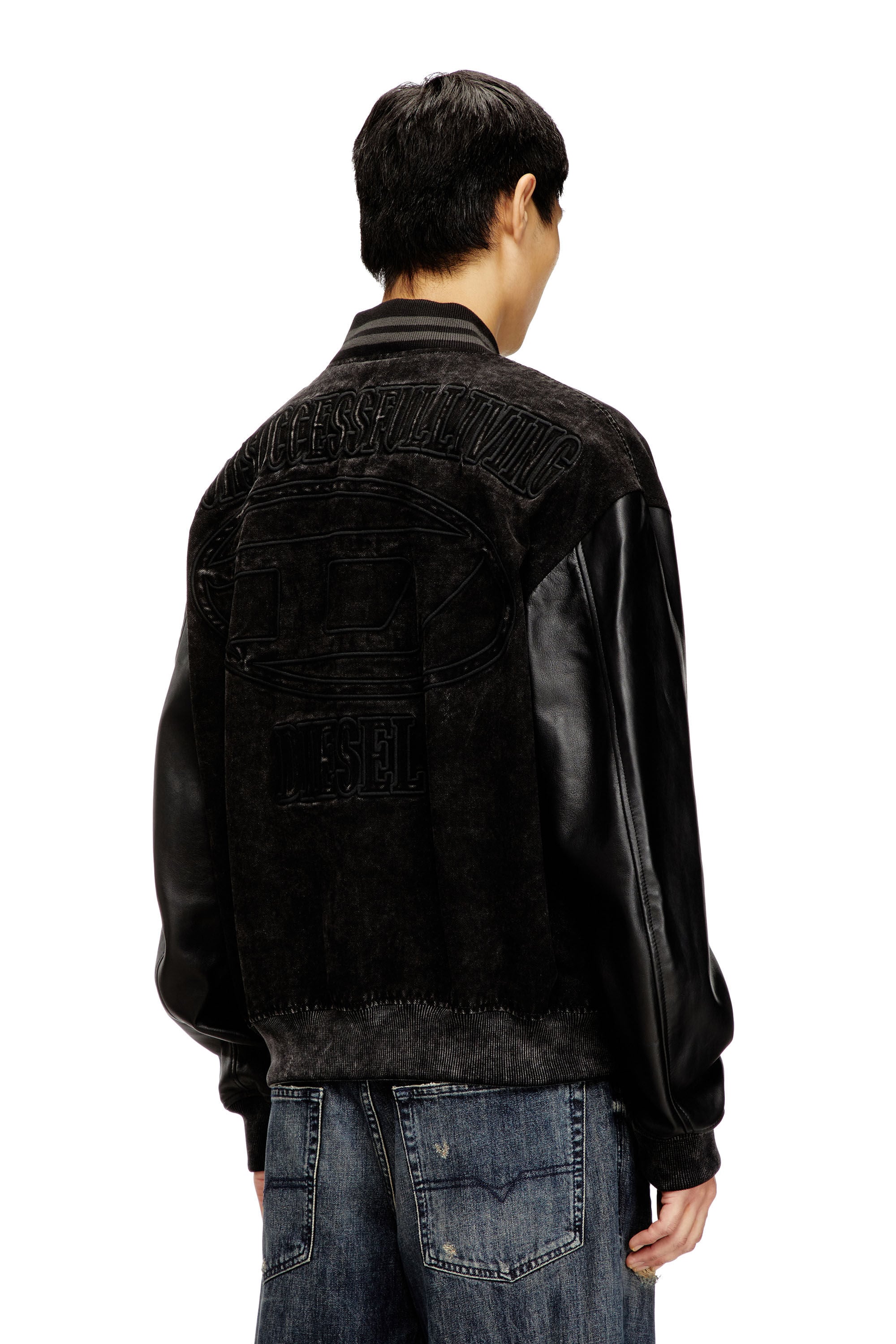 Men's Denim and leather bomber jacket | Black | Diesel CZ