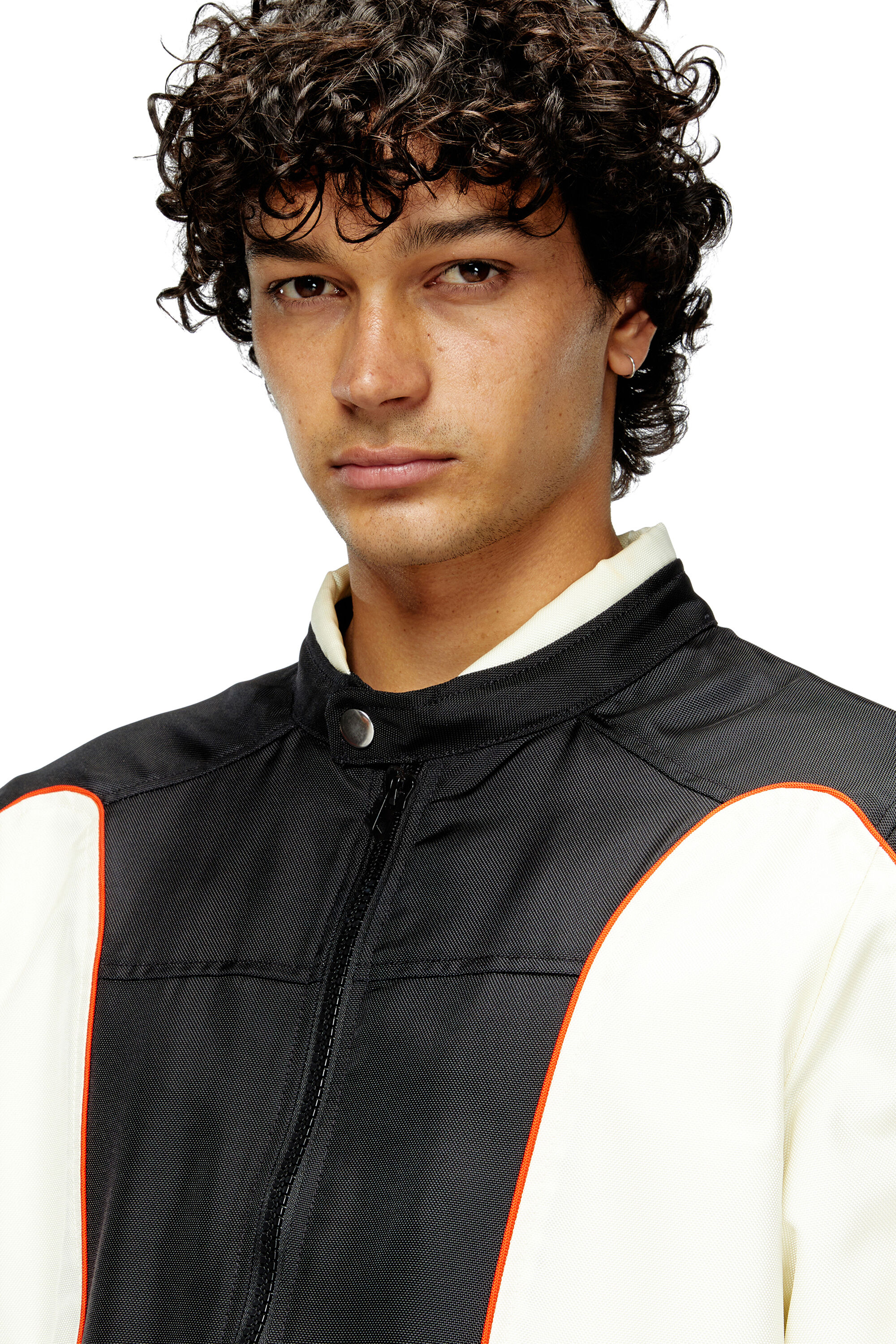 Diesel - J-BLINK-A, Man's Colour-block biker jacket with piping in White/Black - 5