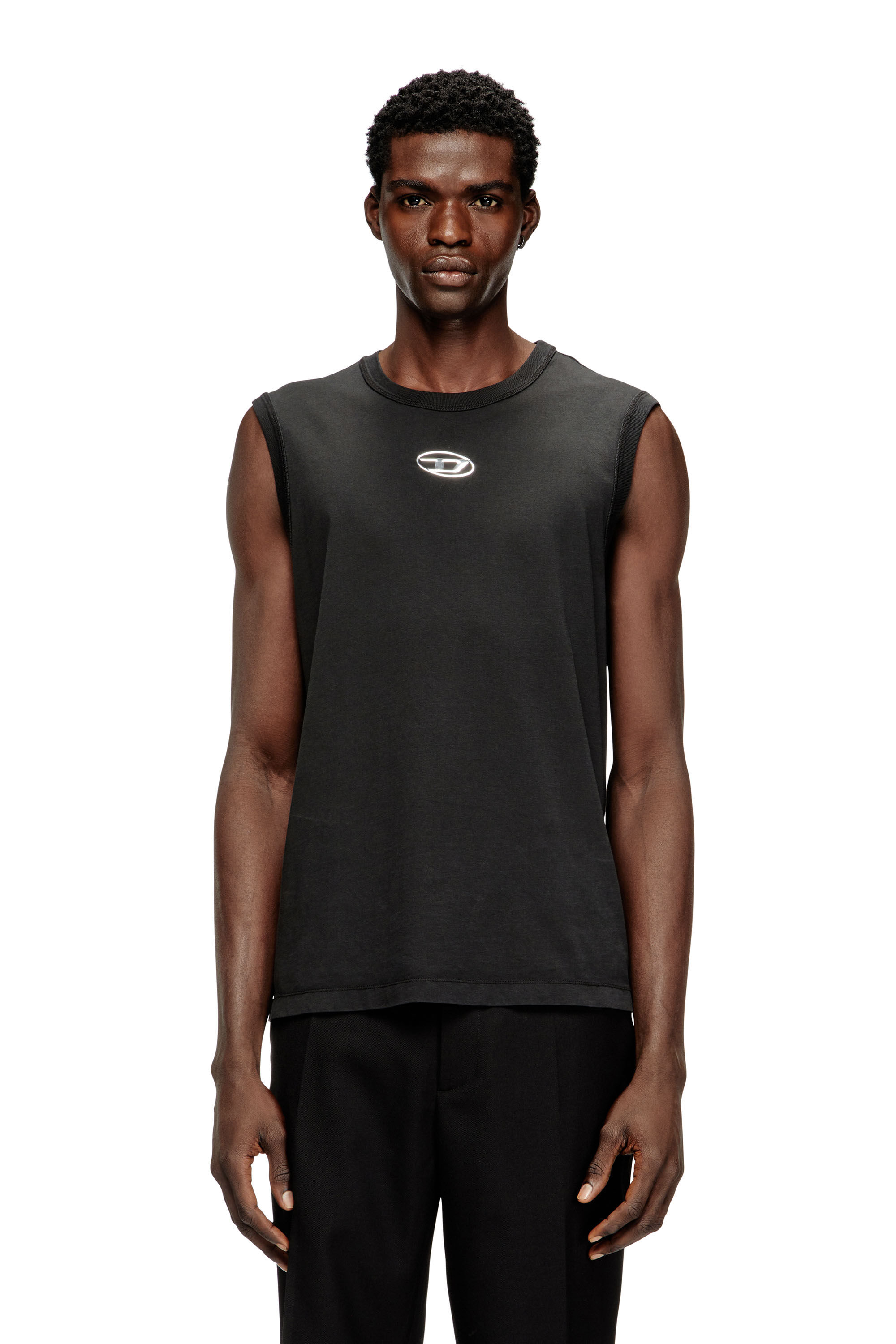 Men's Cotton tank top with metallic Oval D | Black | Diesel