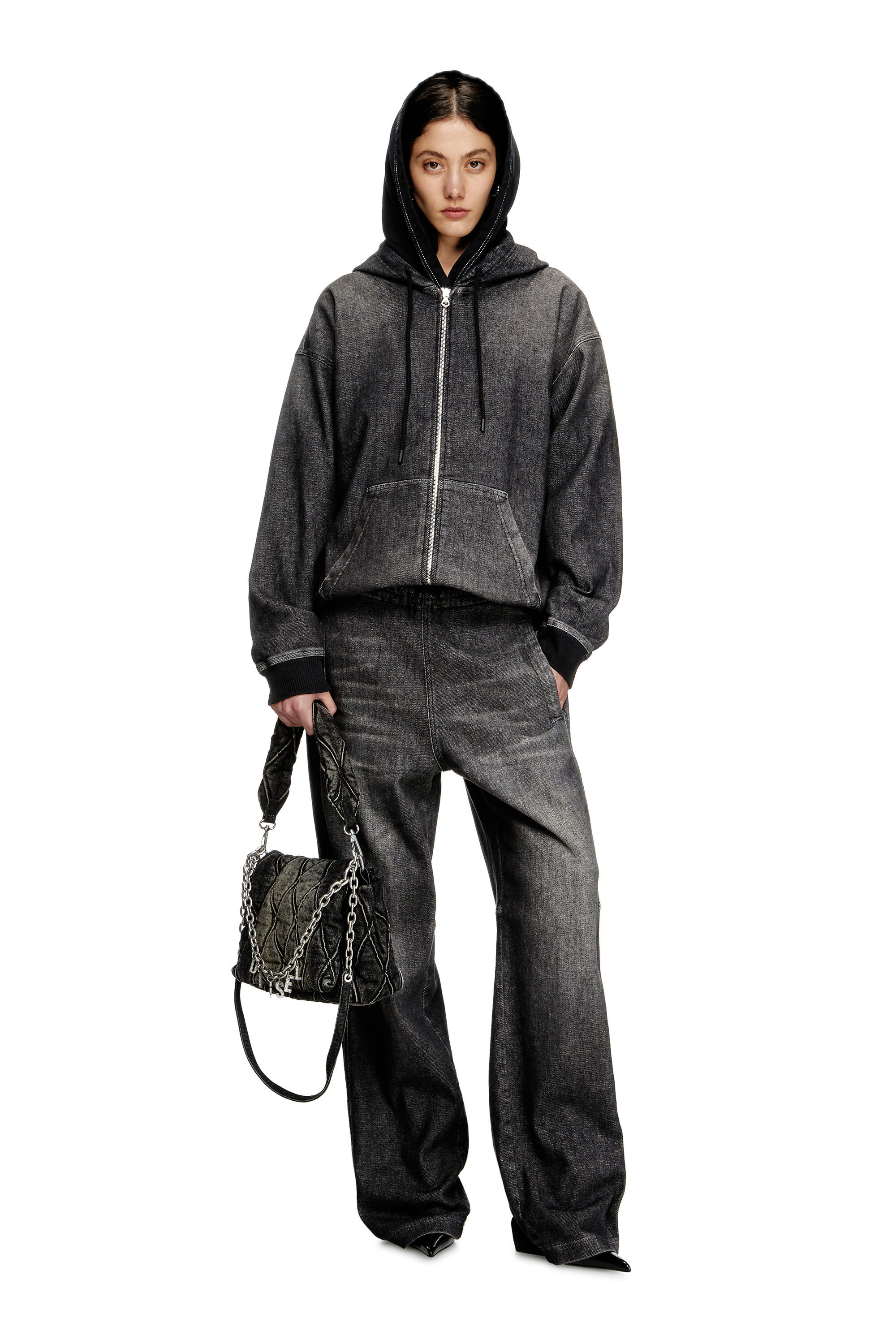 【IMPORT】inner down hoodie Initial Box Zip Hoodie [Fossil]