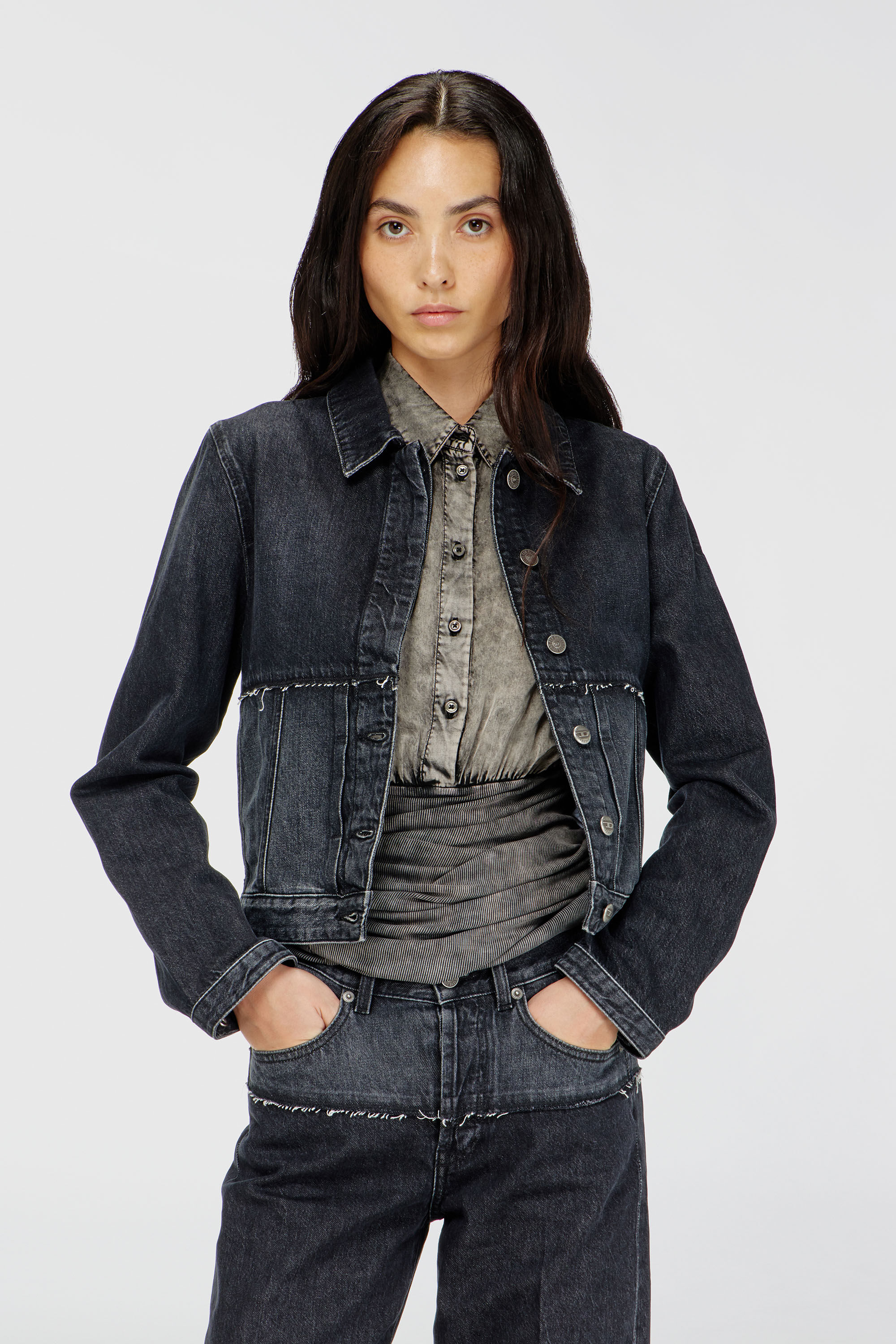 Diesel - DE-KATO-SE, Woman's Jacket in sectioned denim in Black/Dark grey - 3