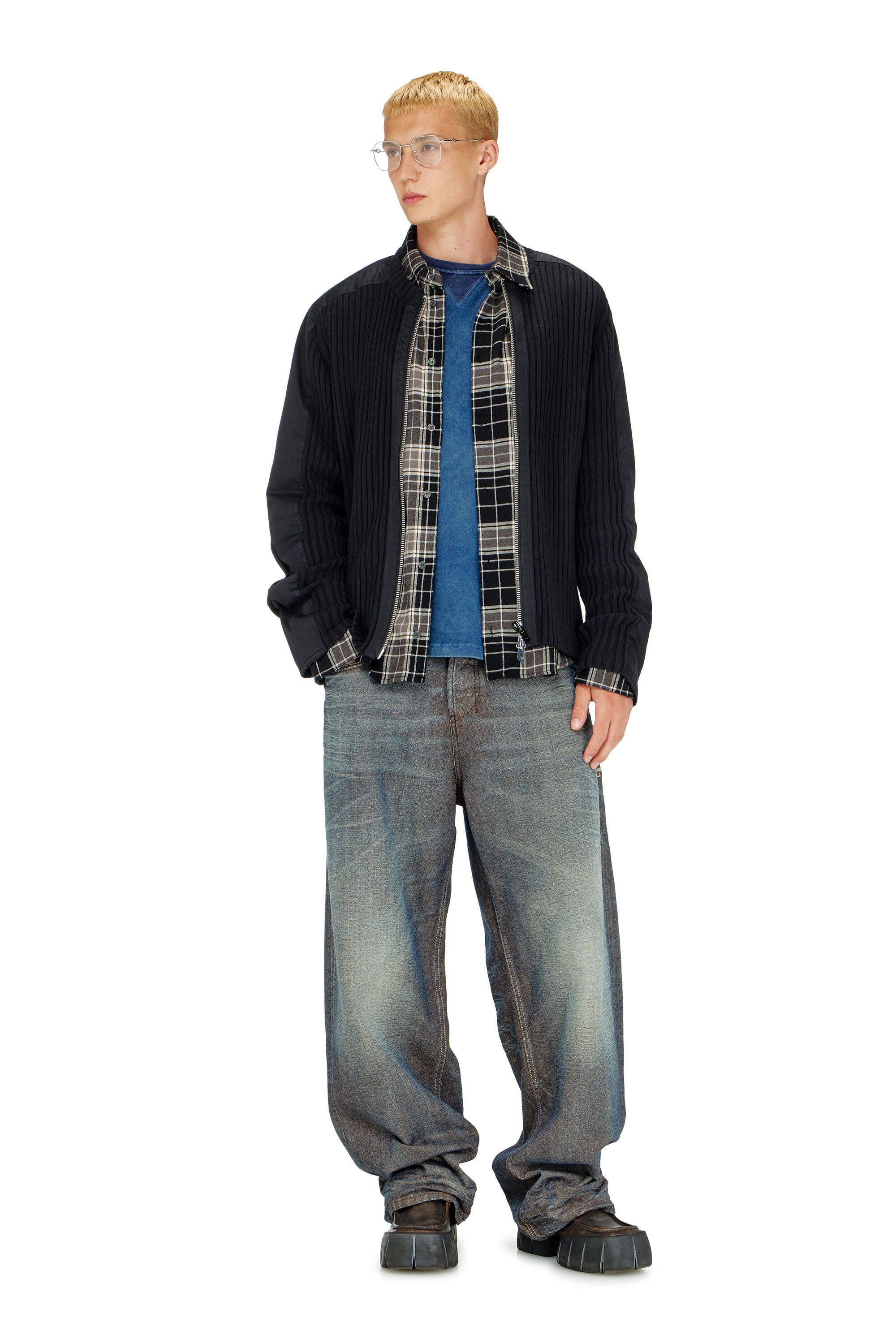 Diesel - K-MATTY, Man's Zipped cardigan with utilitarian panels in Black - 1