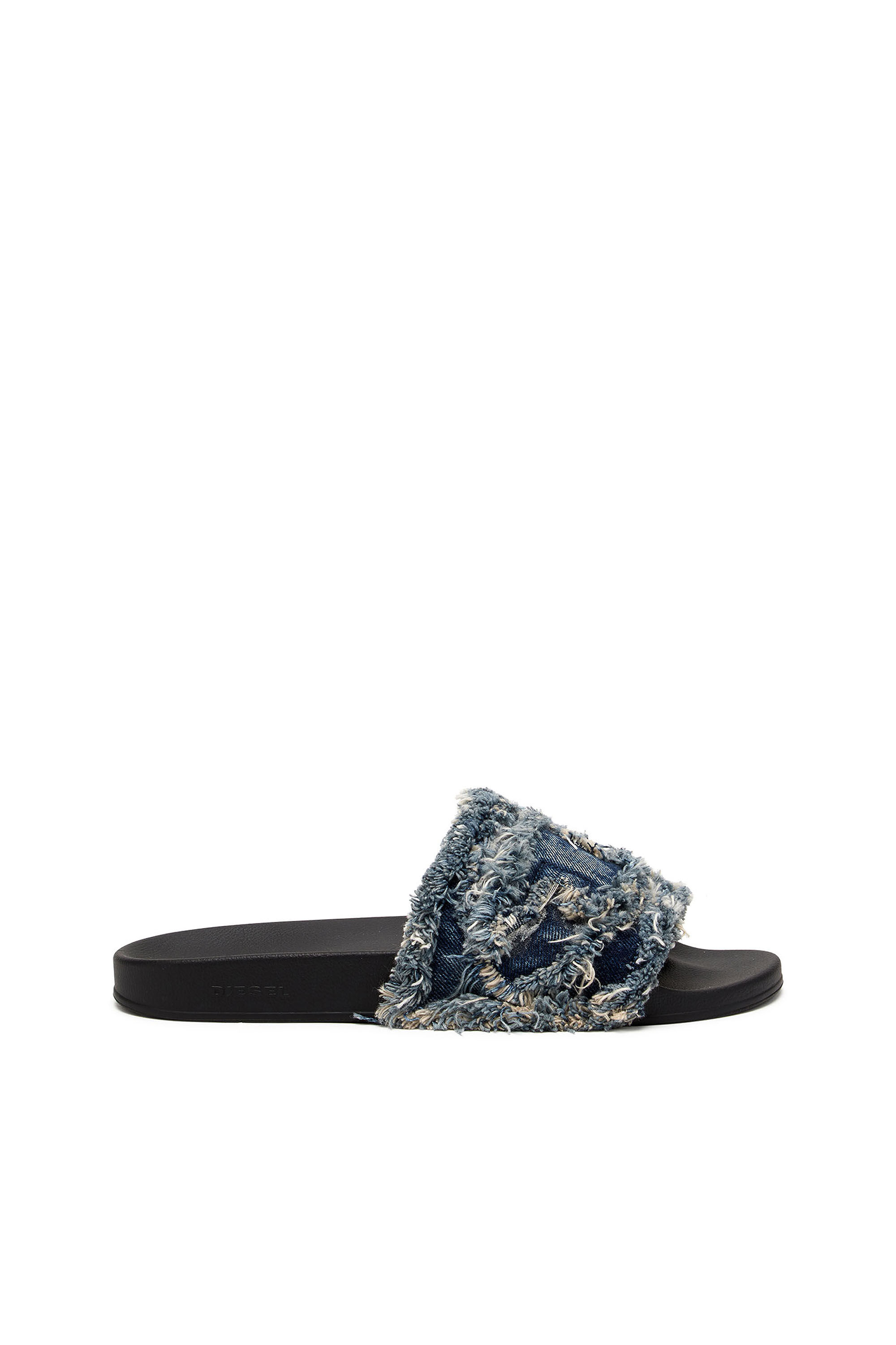 【DIESEL】Sa-Slide D ロゴ フリンジデニム スライド サンダル DIESEL】Sa-Slide D ロゴ フリンジデニム スライド サンダル