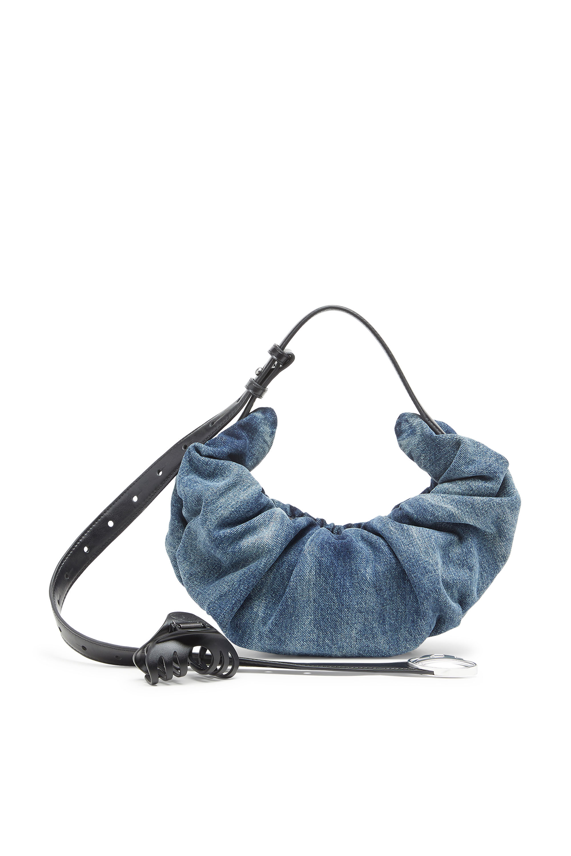 Diesel - GRAB-D HOBO S, Woman's Grab-D-Small scrunched hobo bag in treated denim in Medium blue - 5