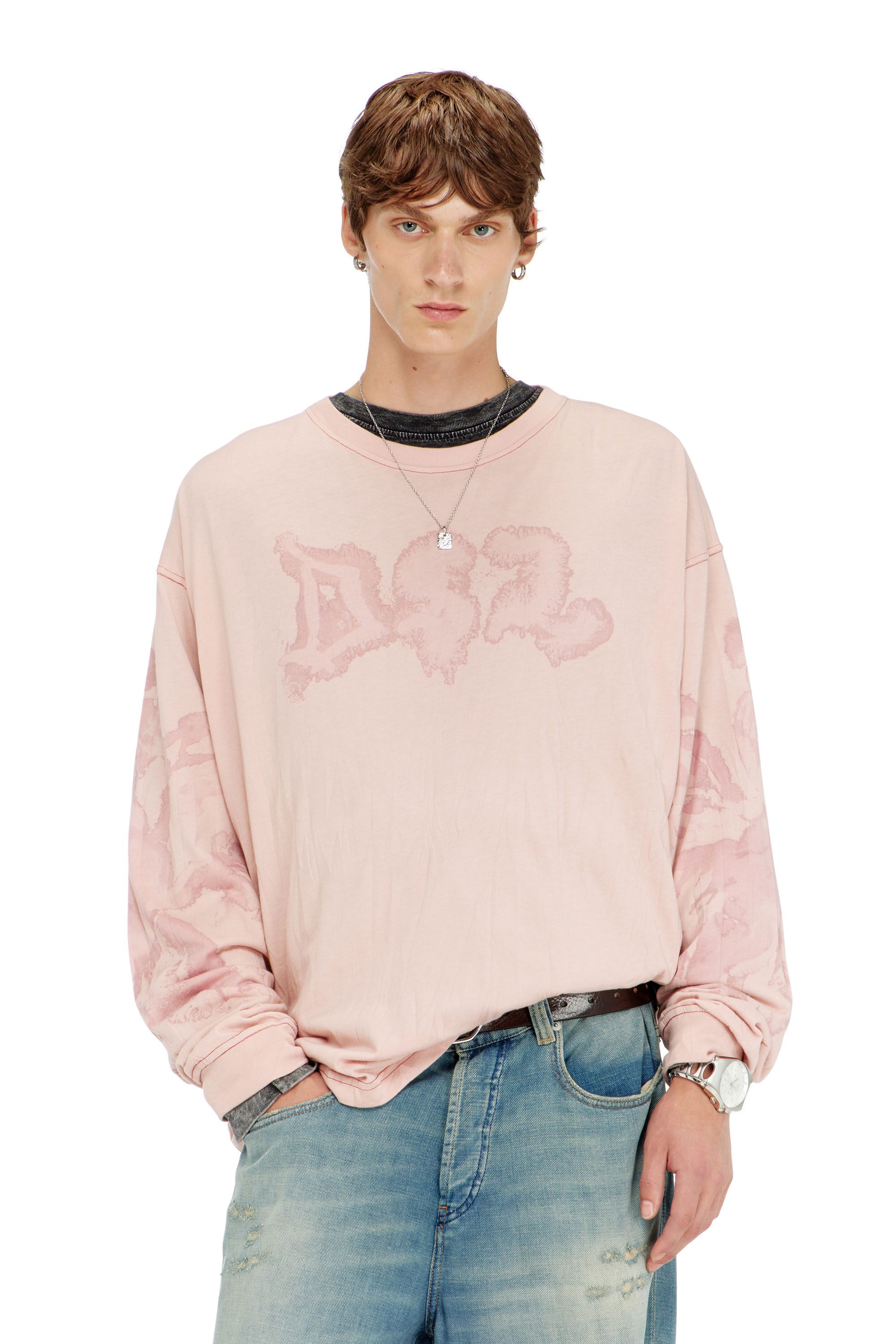 Diesel - T-BOXT-LS-AA4, Man's Relaxed long sleeve tee with blotched print in Pink - 3