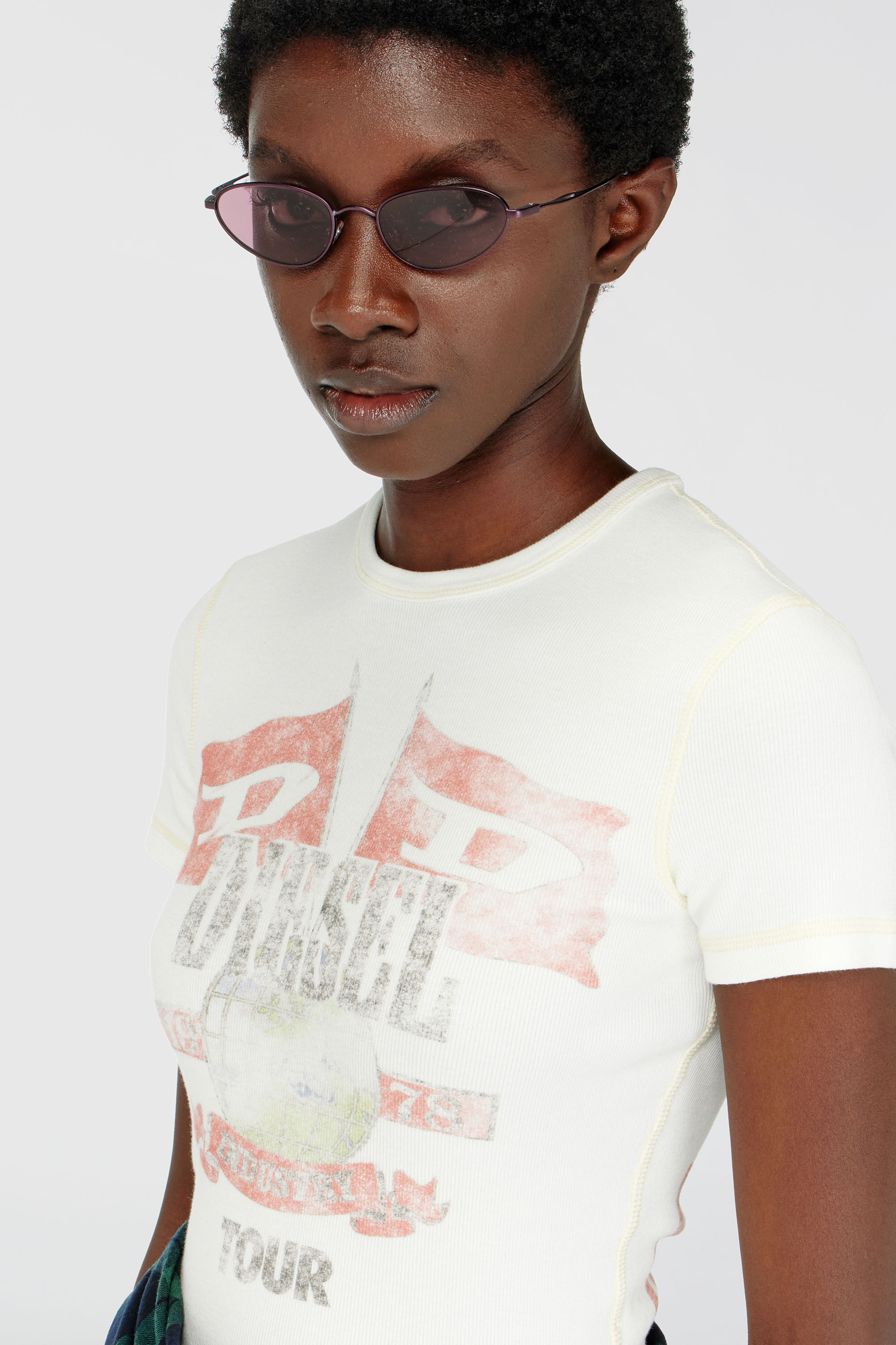 Diesel - T-MARSY-RIB, Woman's Ribbed T-shirt with concert graphics in White - 5