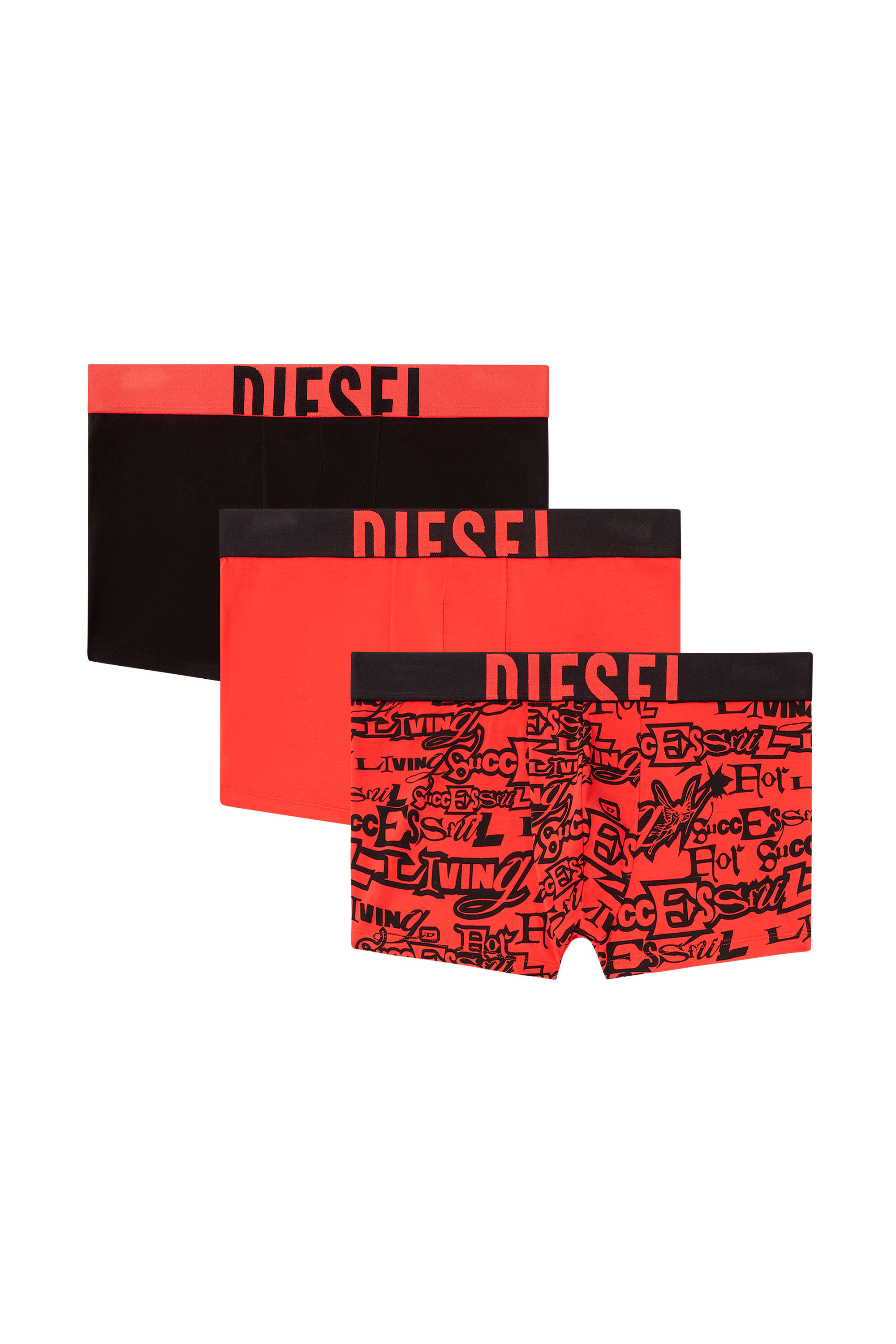 Diesel - DAMIEN-D-POP-3PACK-40, Man's Three-pack cotton trunks with bold logos in Black/Red - 2