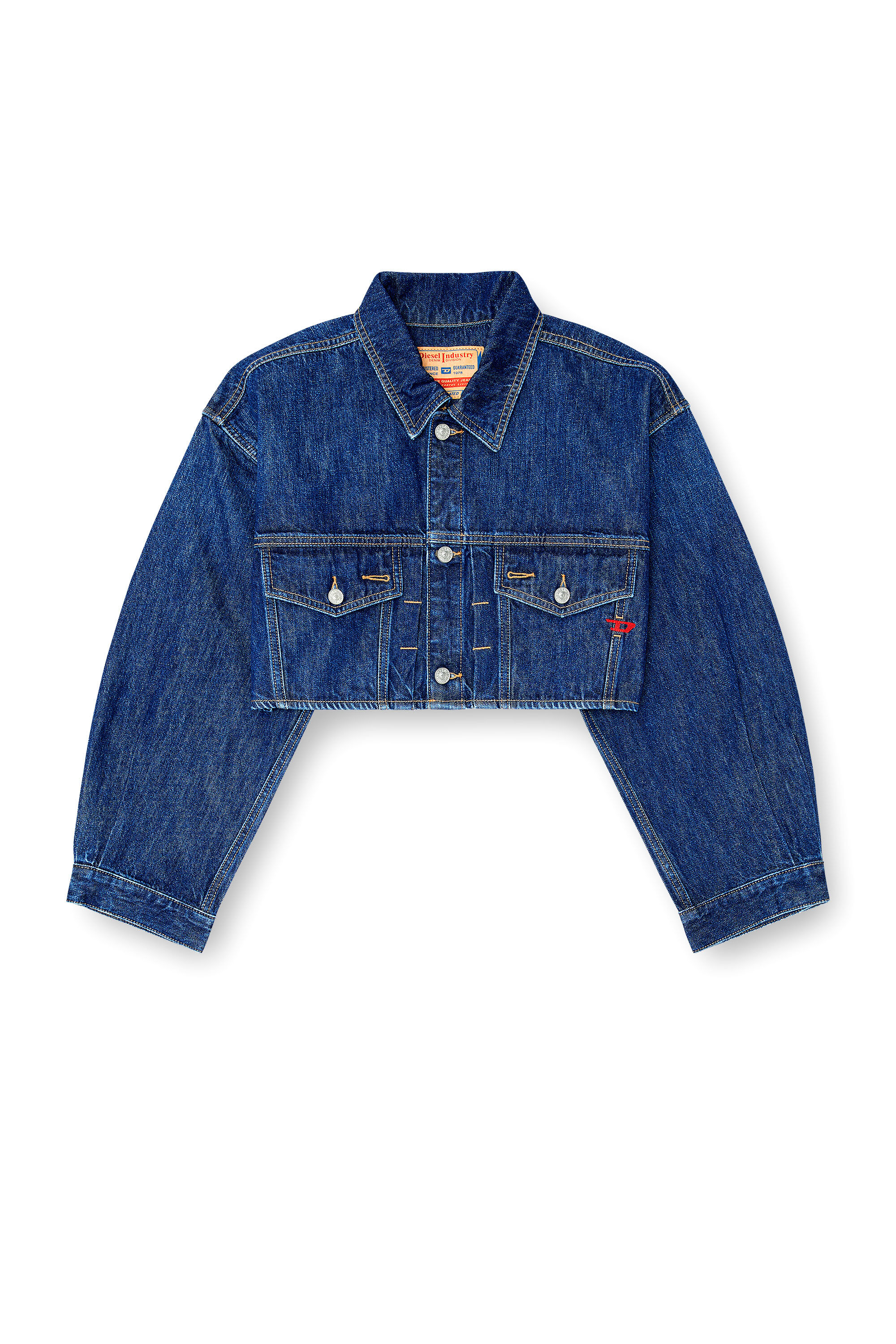 Diesel - DE-MALLEY, Woman's Cropped oversized denim trucker jacket in Medium blue - 2