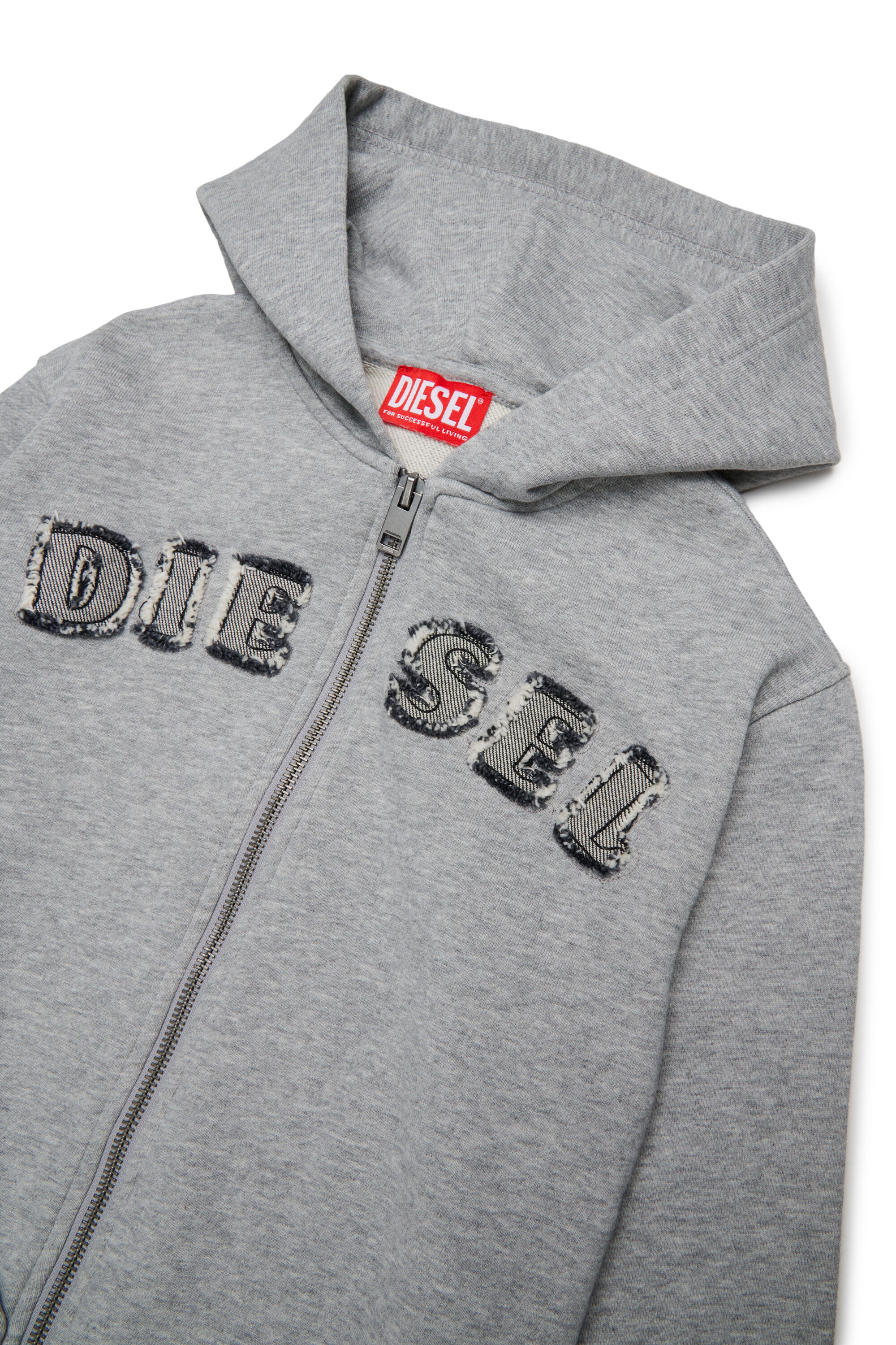 Diesel - SJEANSHOOD OVER, Man's Zip-up hoodie with frayed logo letters in Grey - 3