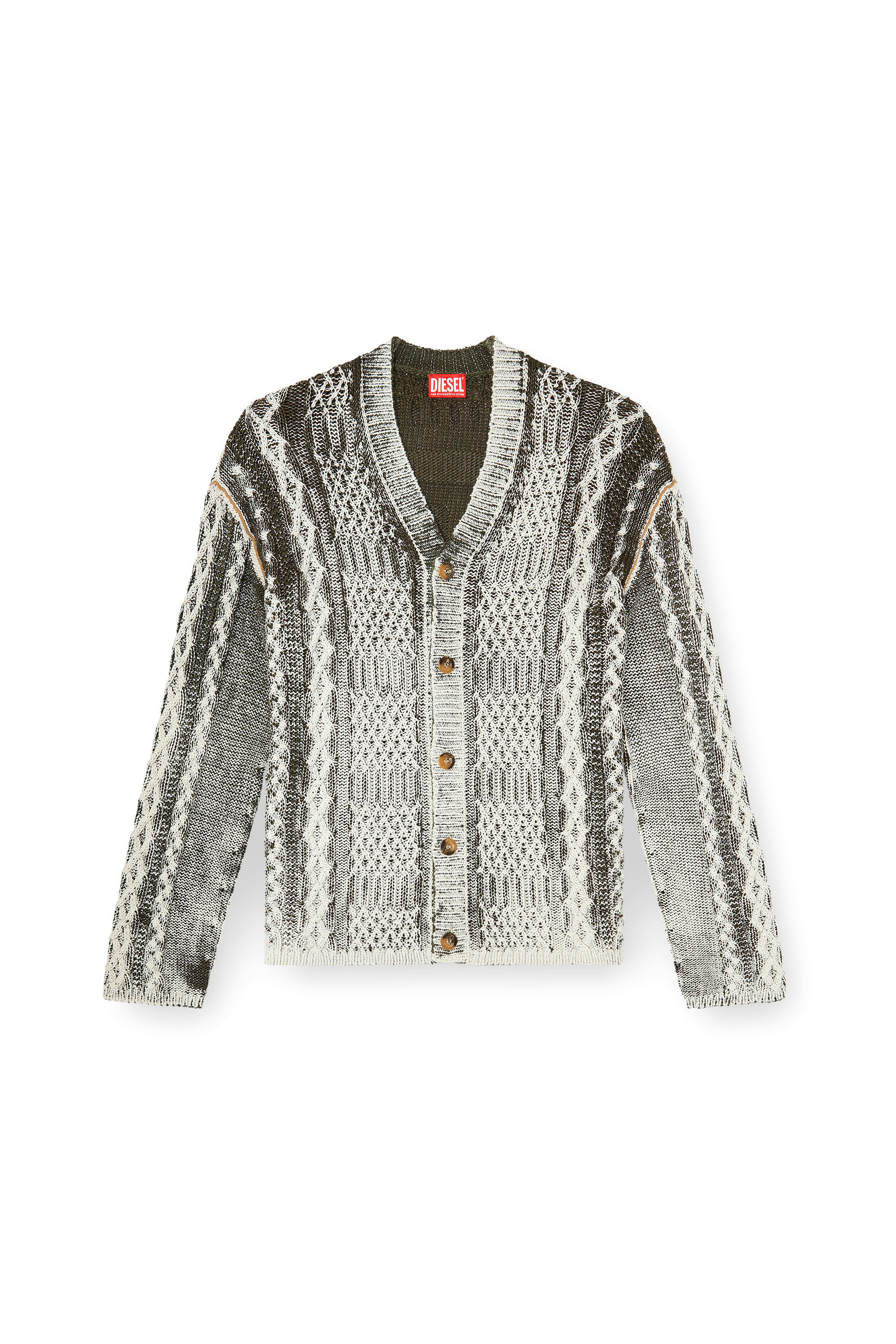 Diesel - K-MIOTO, Man's Treated cable-knit cardigan in White/Grey - 2