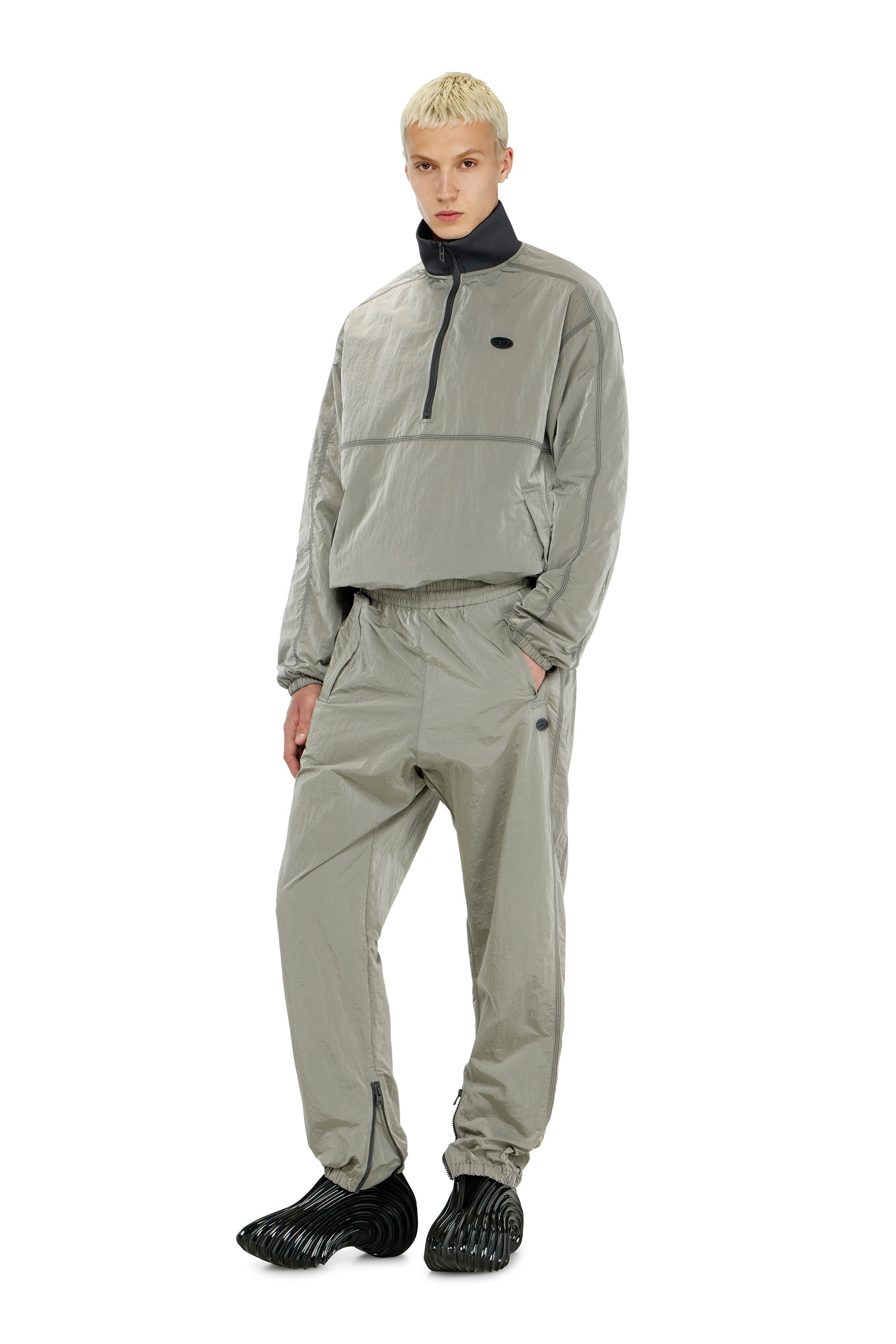 Men's Nylon pants with crinkle effect | Grey | Diesel
