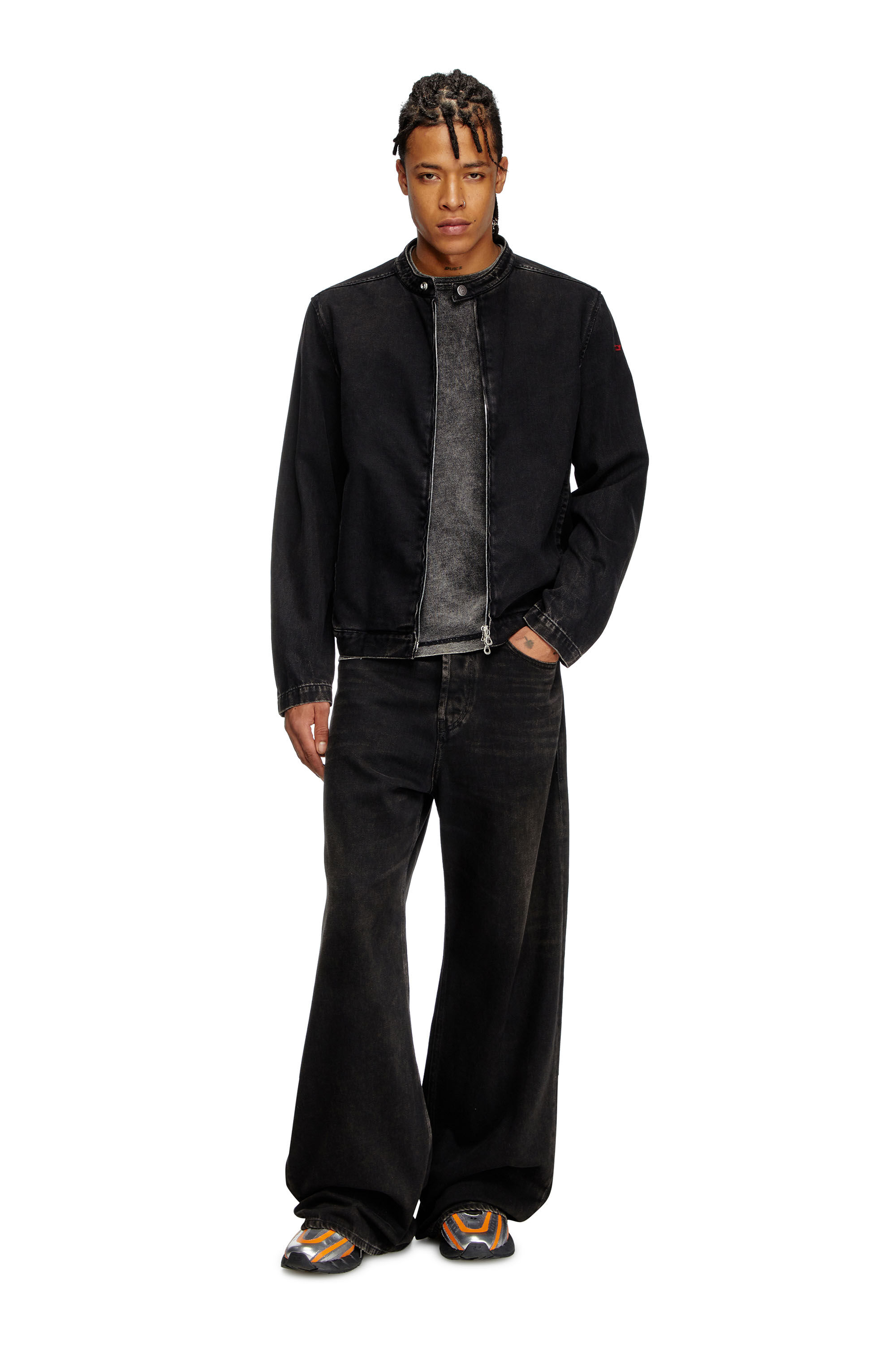 Men's Moto Racer jacket in clean-wash Denim | Black | Diesel