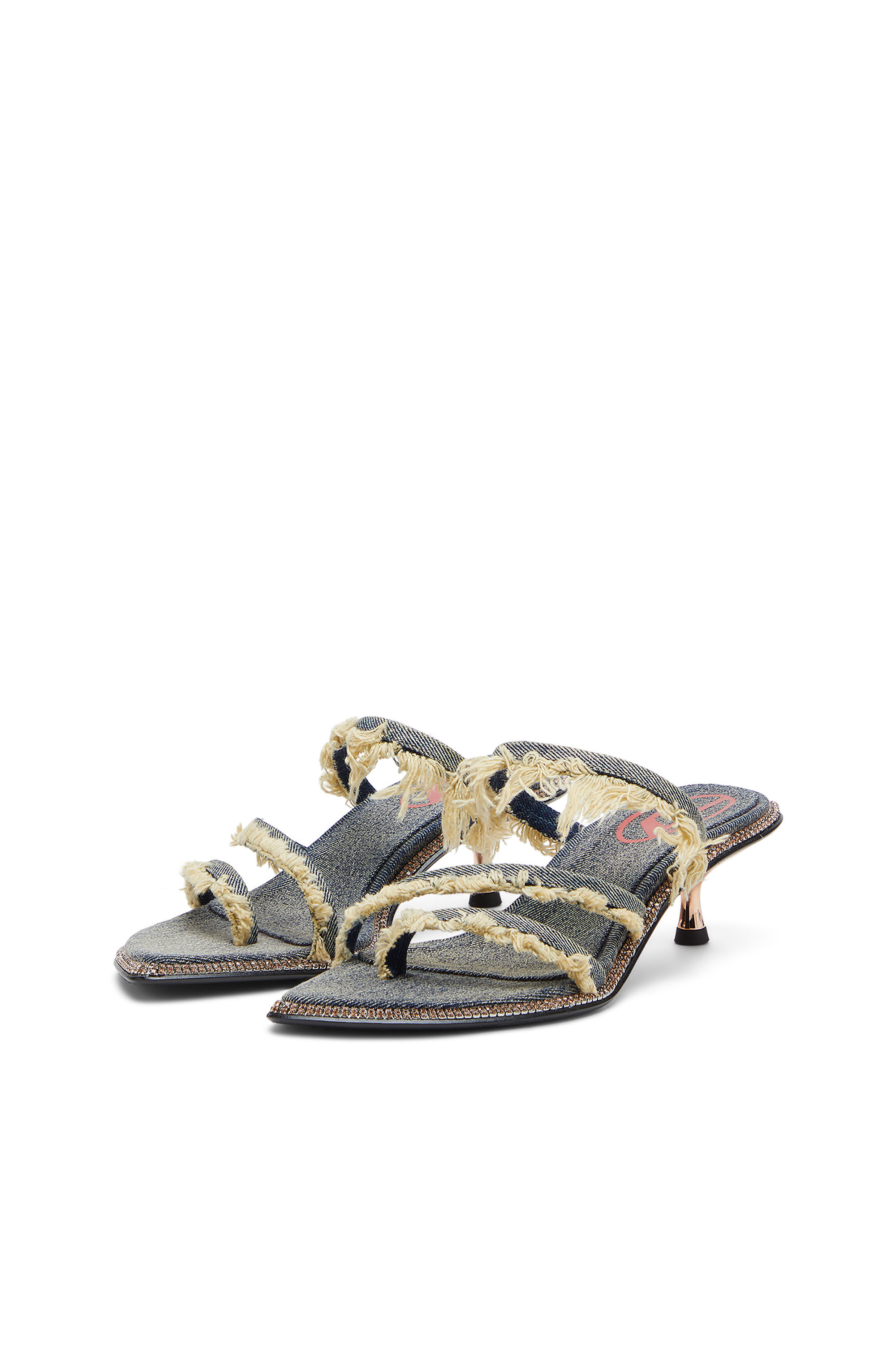 Diesel - D-HAVANNA KITTIE, Woman's D-Havanna Kittie-Frayed-denim mules with crystals in Blue - 8