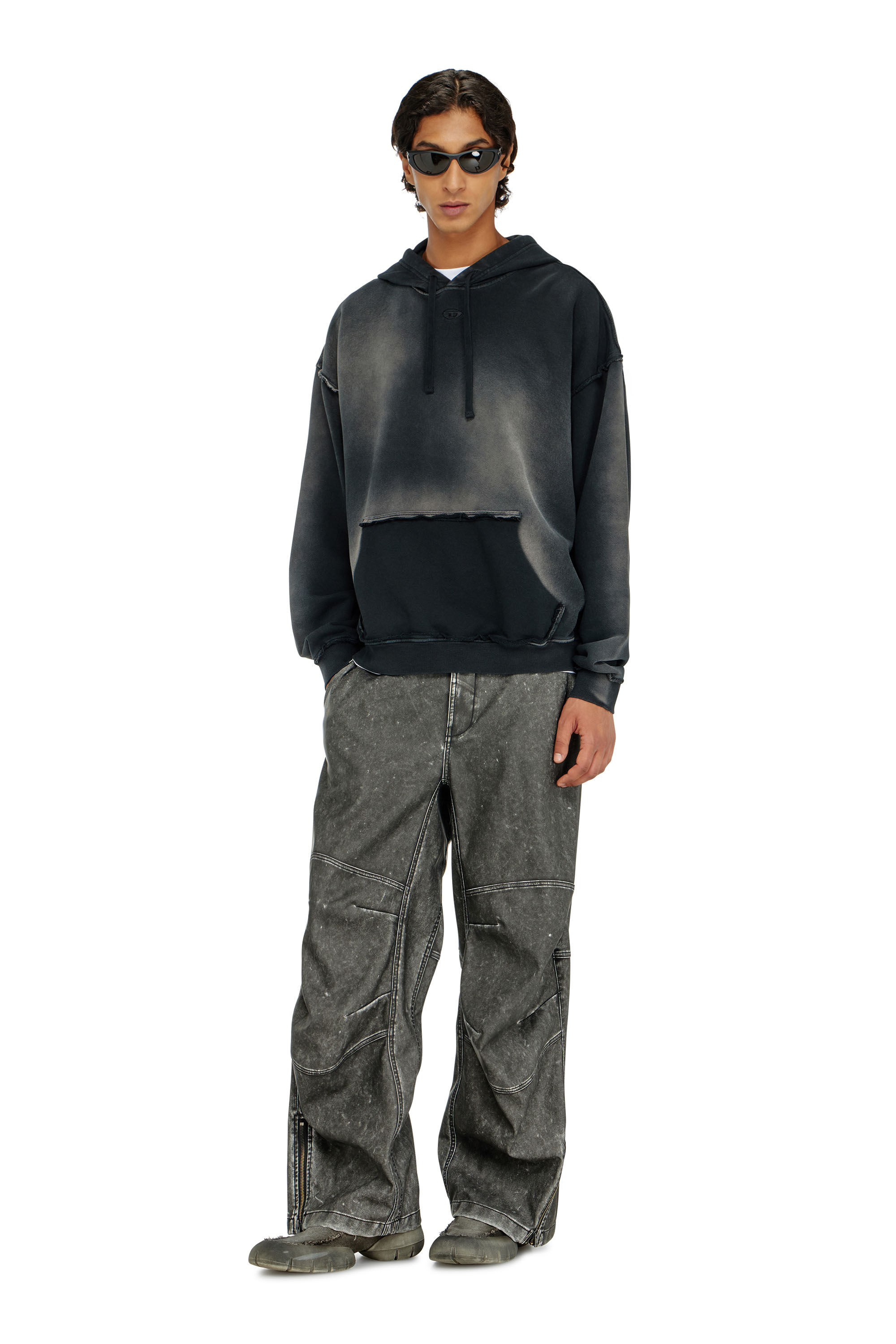 Diesel - S-POCK-HOOD, Man's Faded cotton hoodie with frayed details in null - 1
