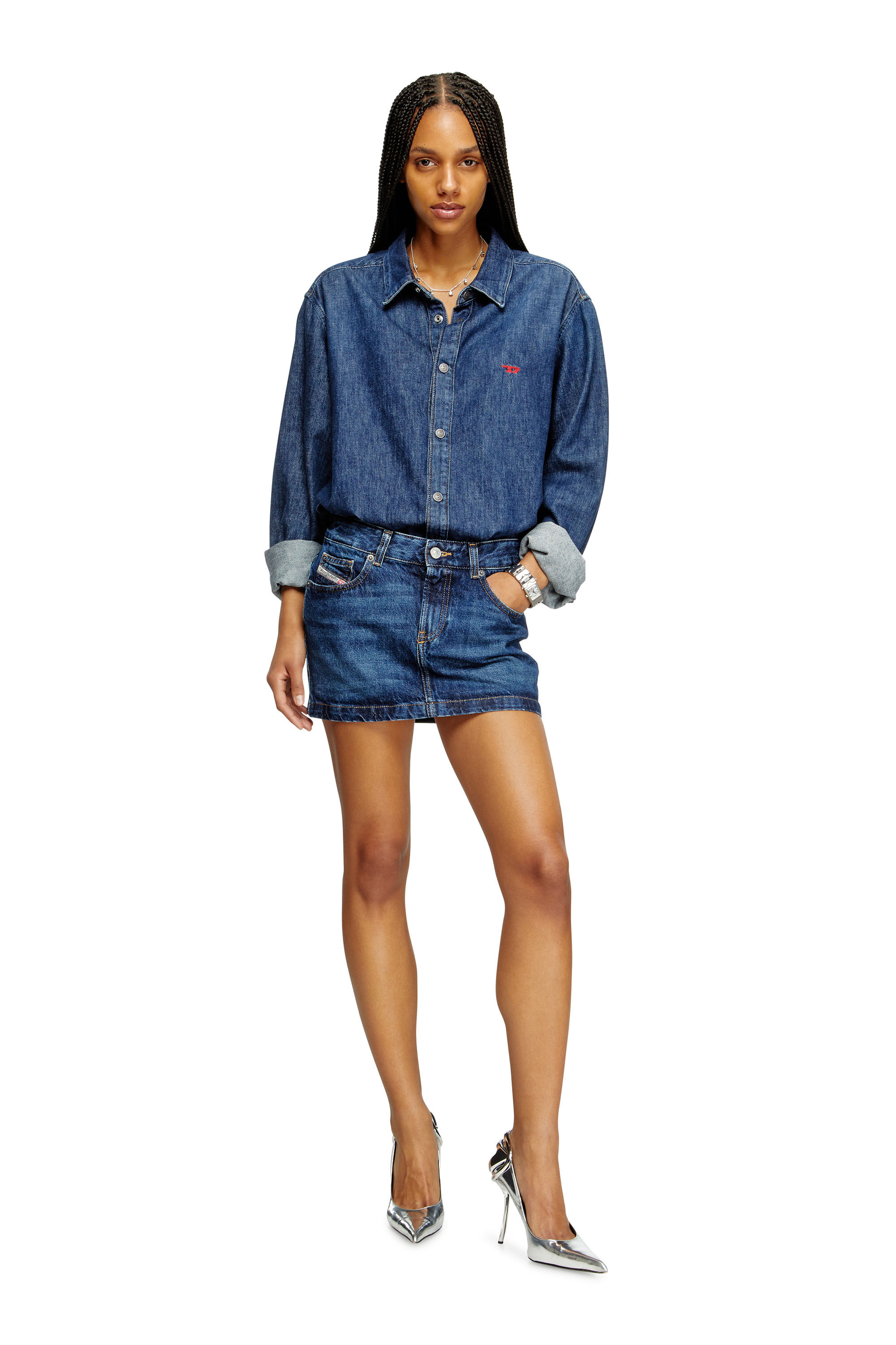 Diesel - DE-RON, Woman's Mini skirt in denim in Dark Blue - 1