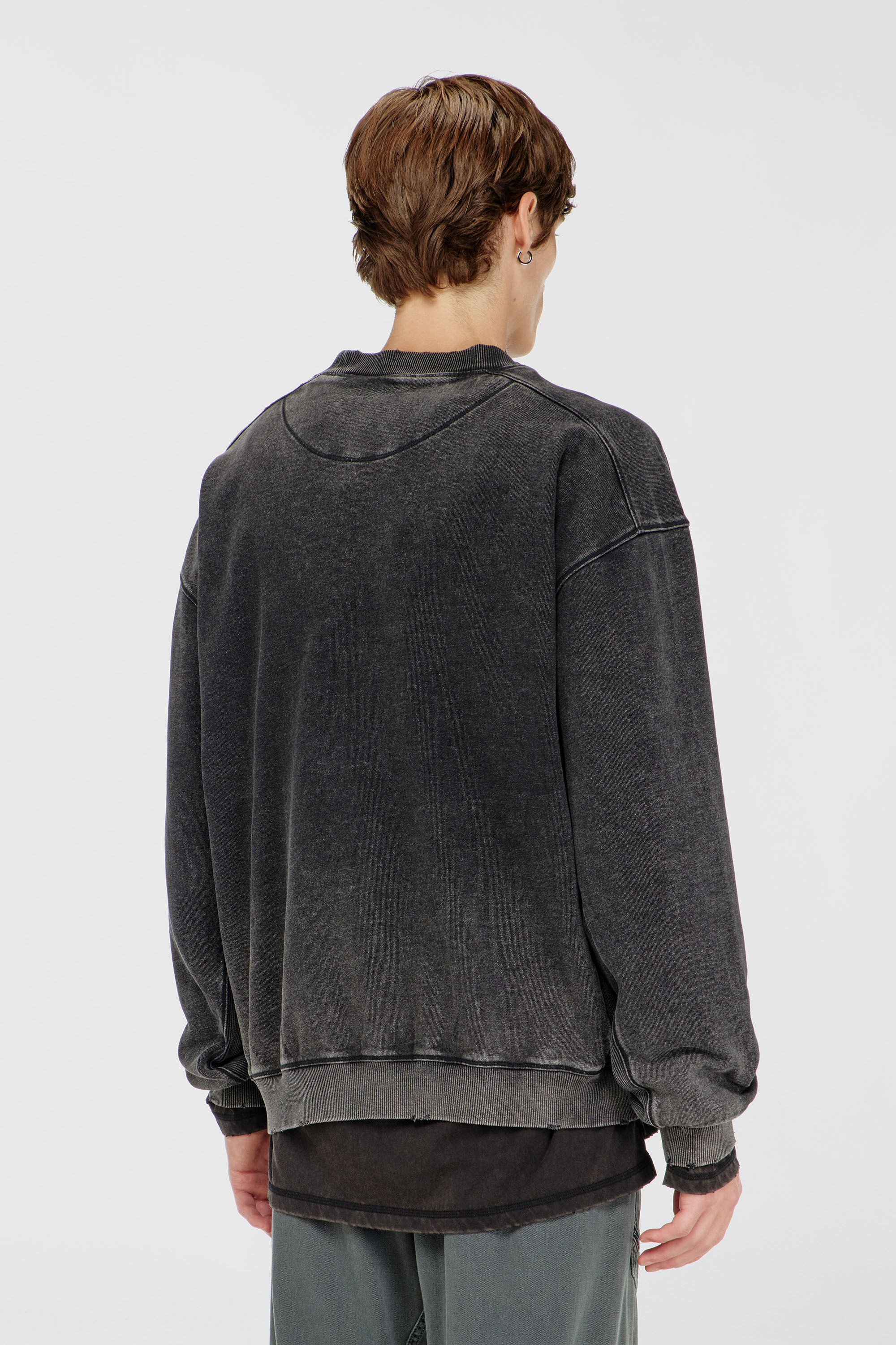 Diesel - S-CROX, Man's Cotton sweatshirt with faded effect in Dark grey - 4