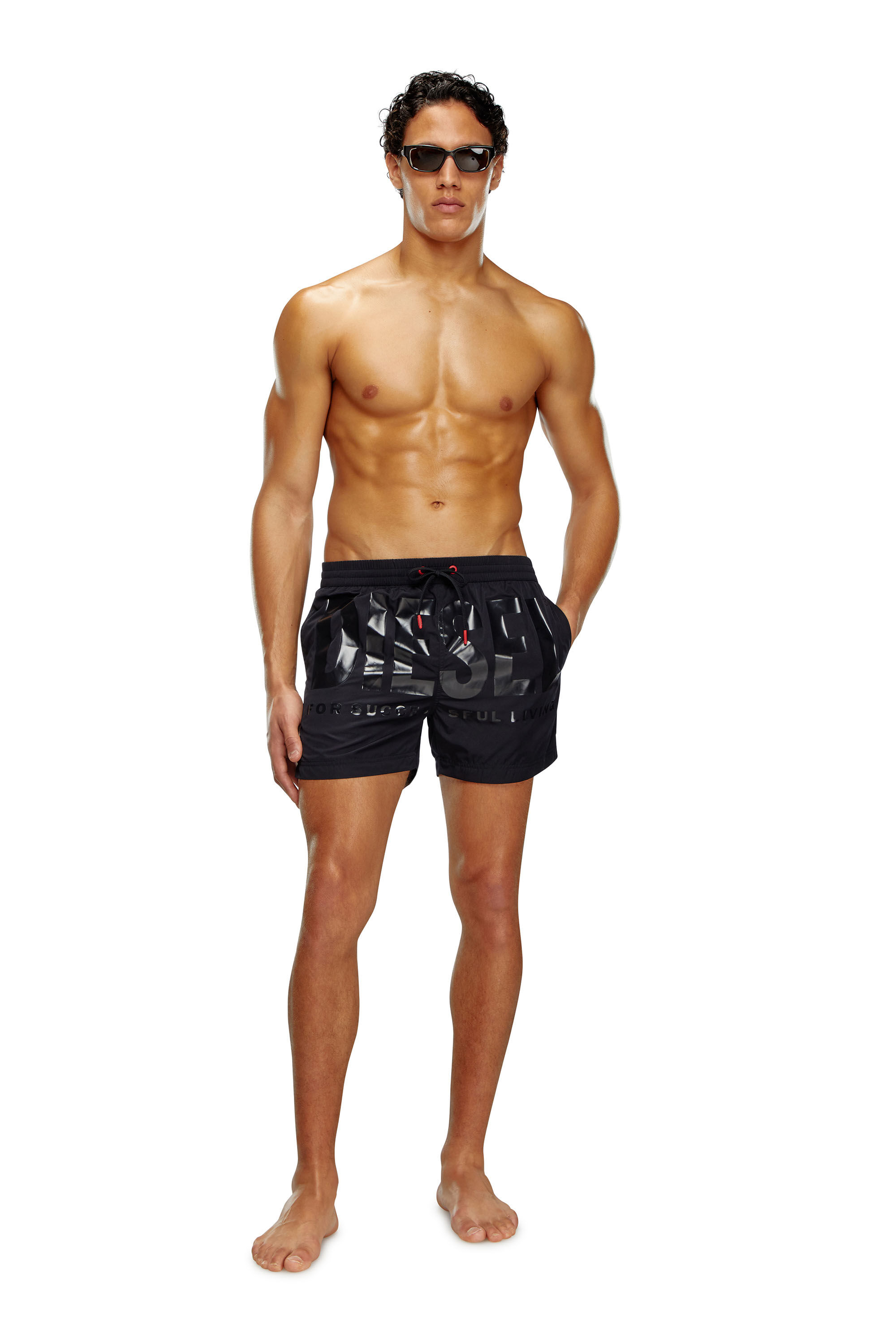 Men's Mid-length swim shorts with tonal logo | Black | Diesel CZ