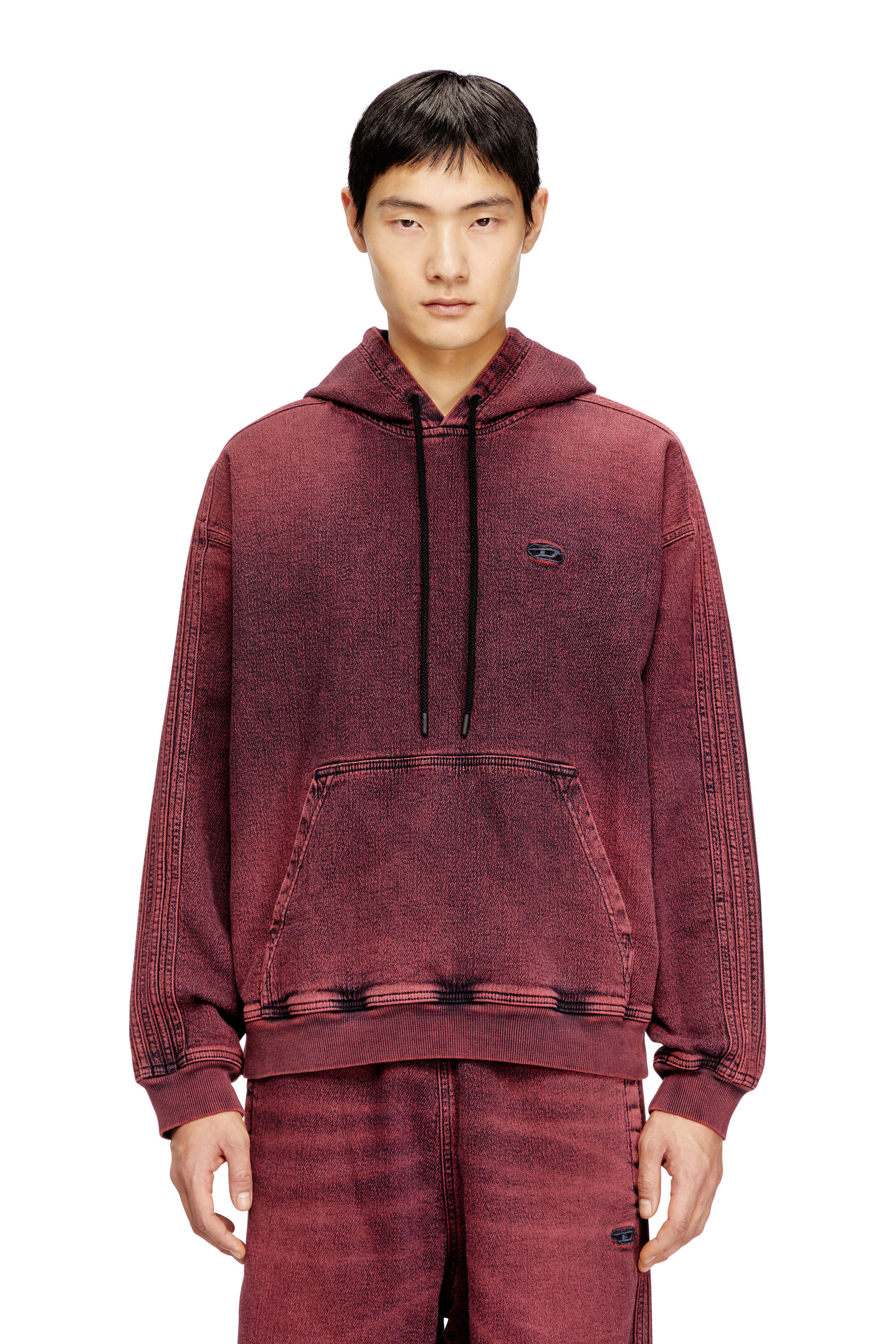 Diesel - D-UM-RIB-HORSE, Man's Hoodie in indigo track denim with logo in Red - 3