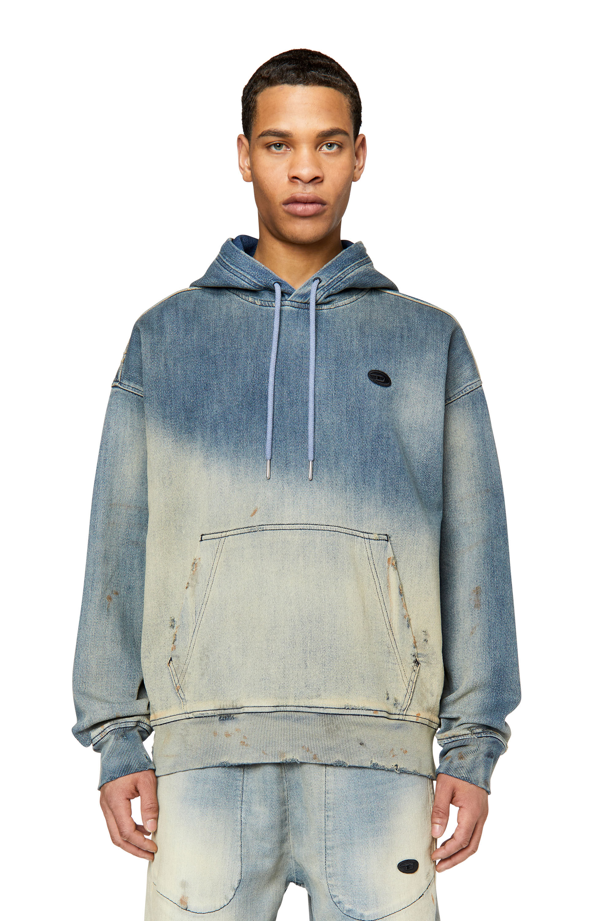 Diesel - D-UM-RIB D-UM-RIB TRACK DENIM HOODIE, Light Blue - Image 3