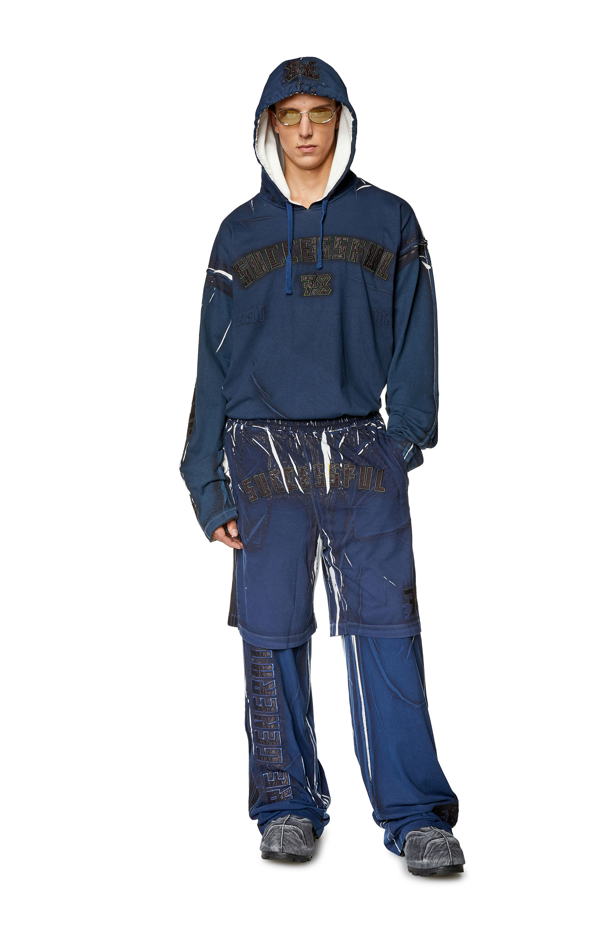 Diesel - P-ROWY, Man's Sweat shorts with shadowy overprint in Dark Blue - 1