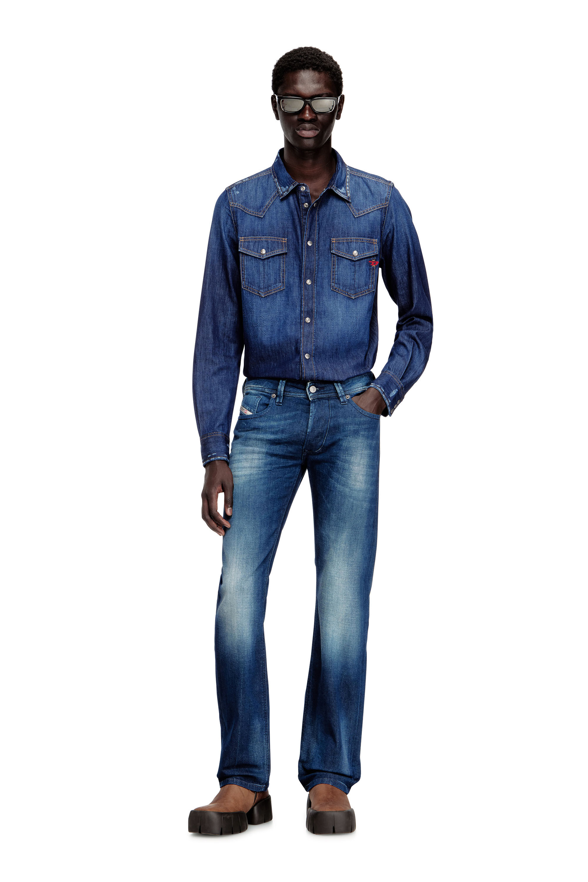 Diesel - D-VEGA, Man's Denim shirt with patch pockets in Blue - 1