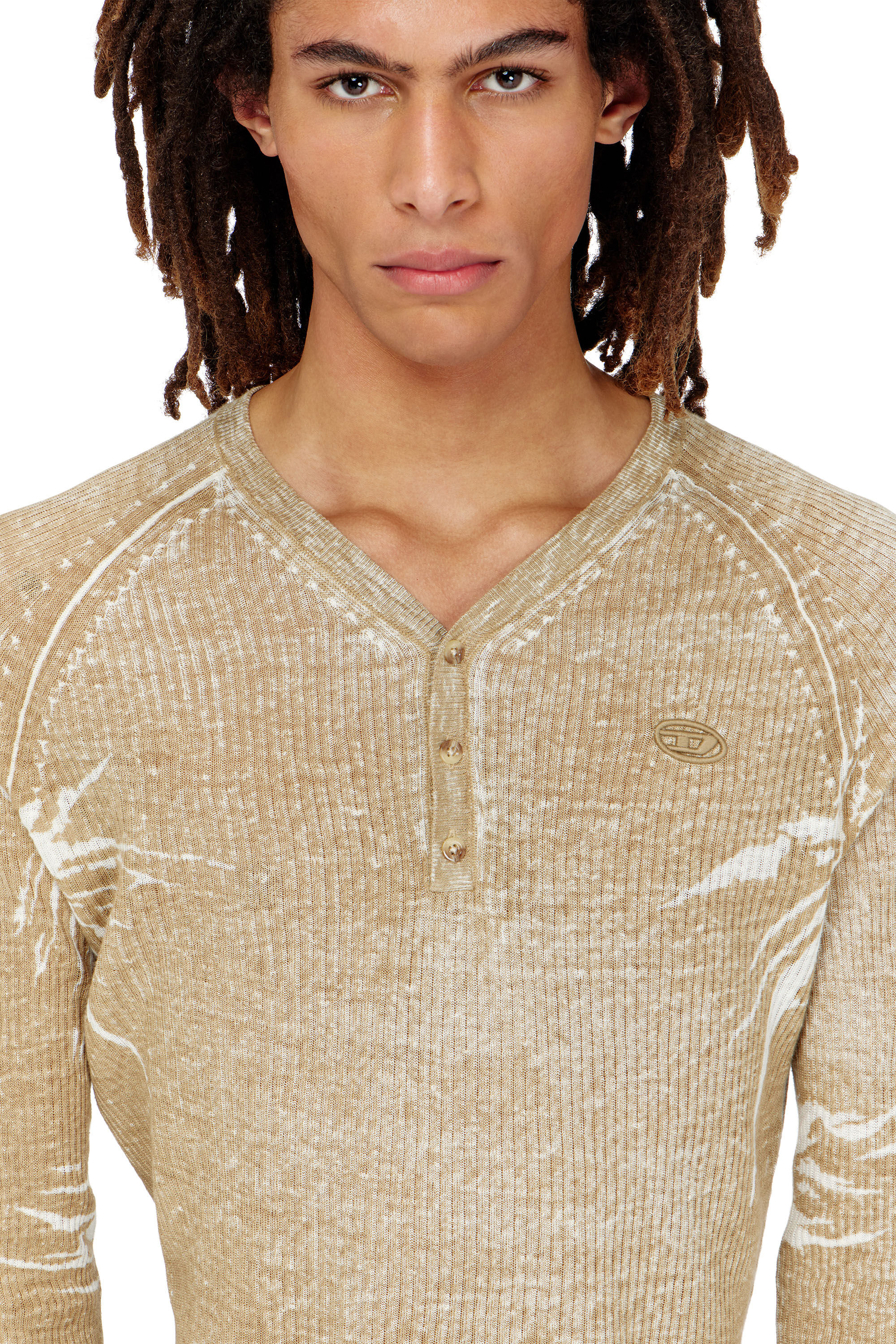 Diesel - K-ZENON, Man's Henley jumper with faded reverse print in Light Brown - 5