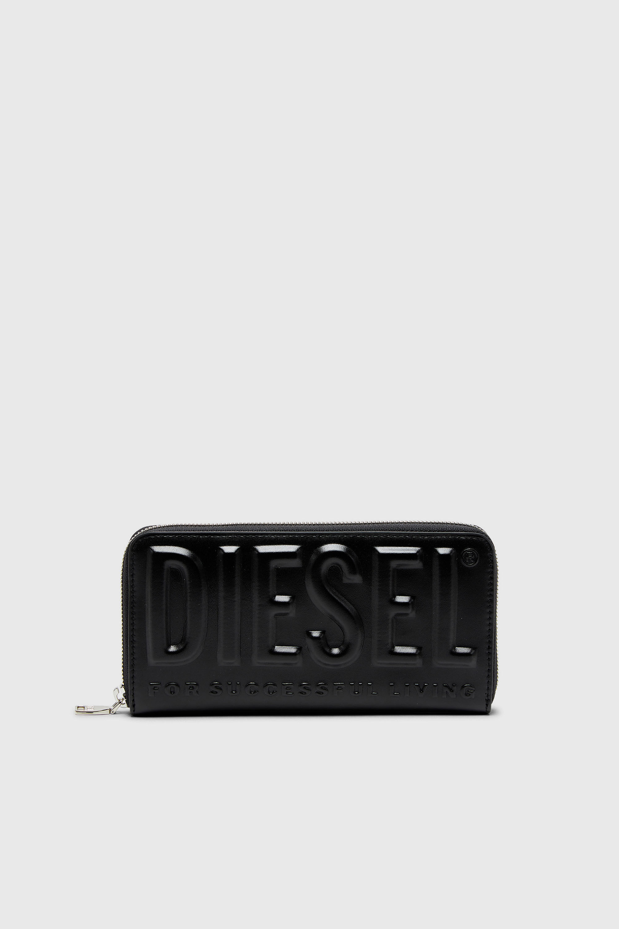 Diesel - DSL 3D -CONTINENTAL ZIP L, Man's Long zip wallet in logo-embossed leather in Black - 1