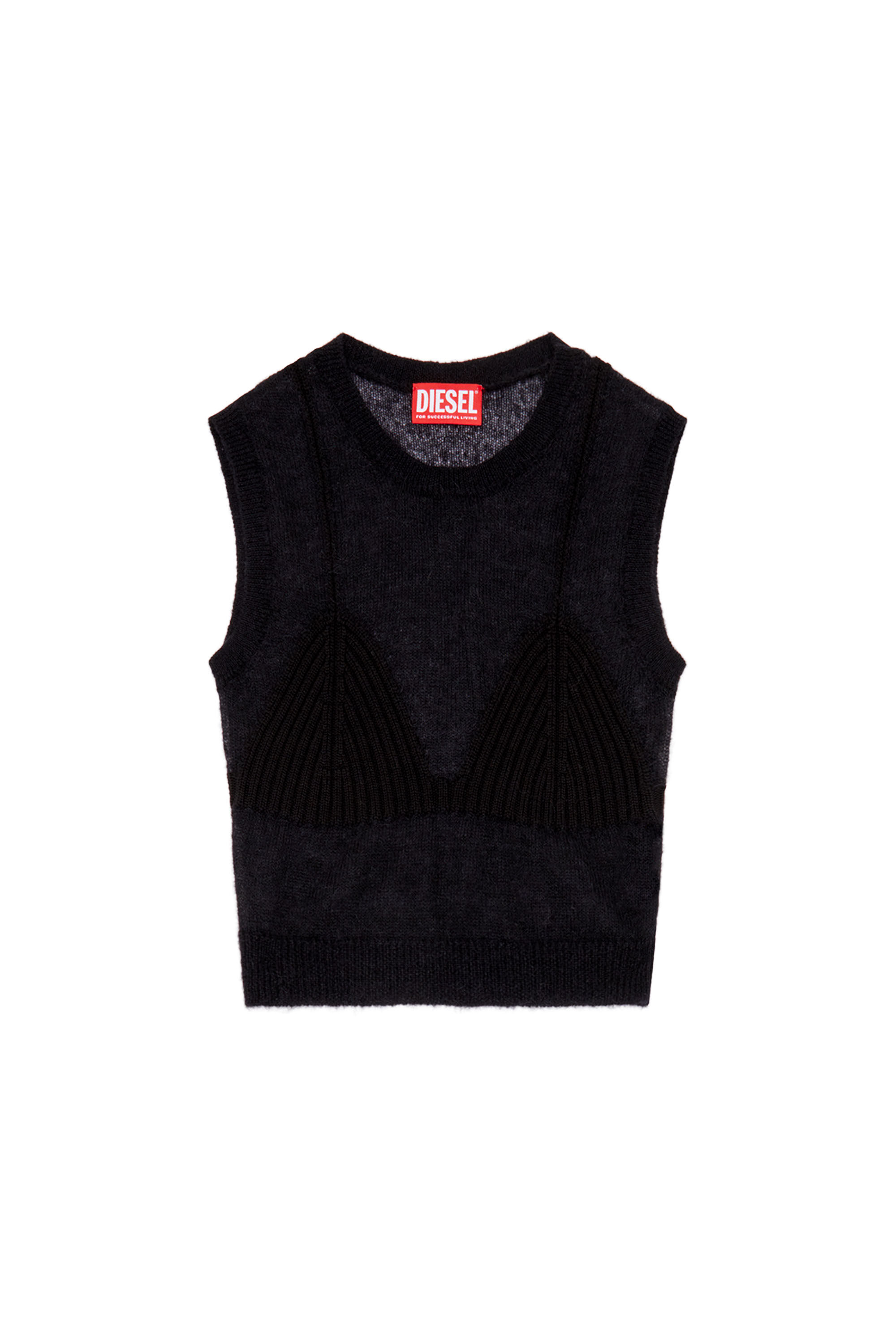 Diesel - M-AROSTICA, Woman's Sheer knit top with a bra detail in Black - 2