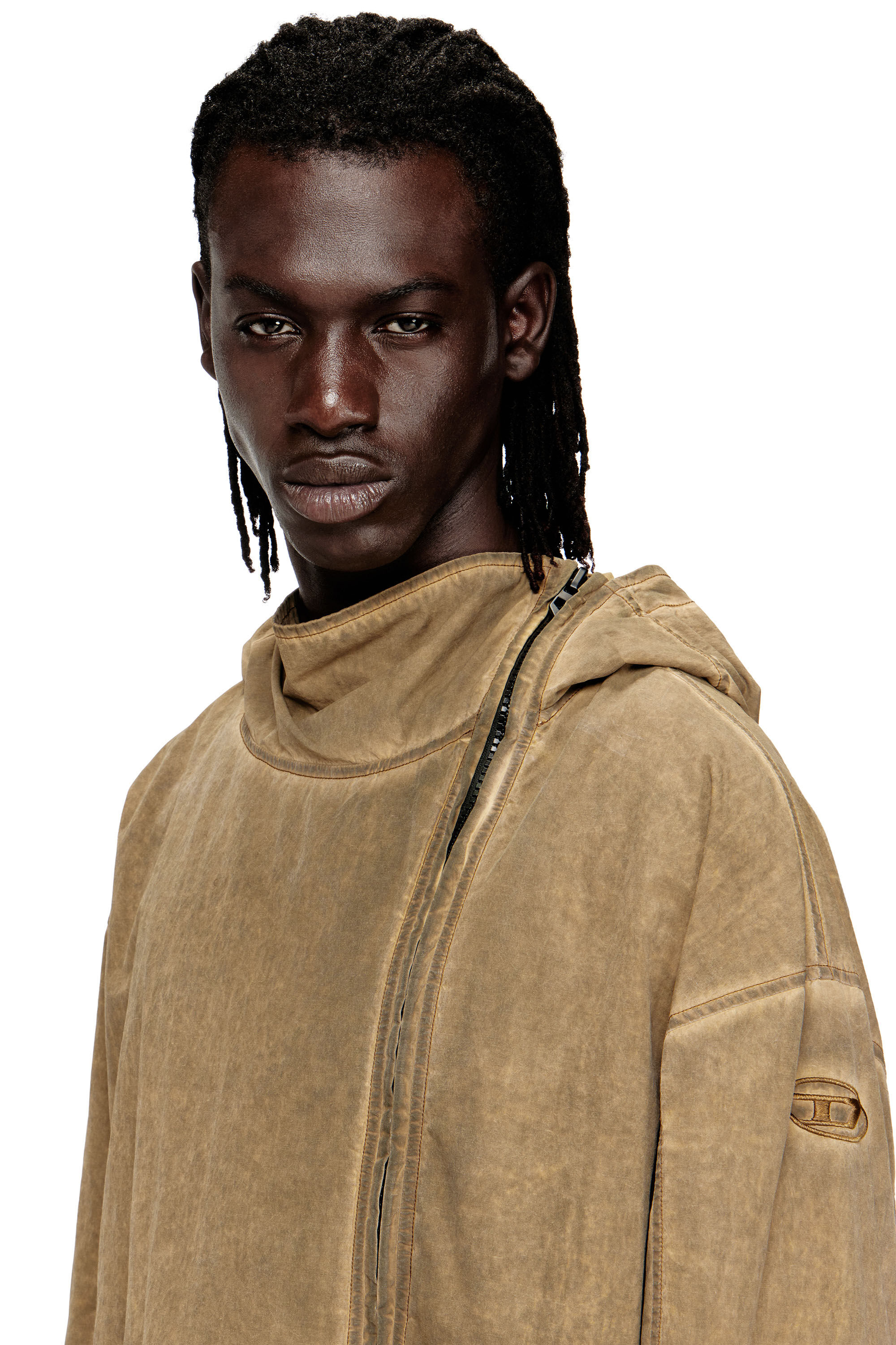 Men's Dirt-effect hooded jacket in Taslan | Beige | Diesel CZ
