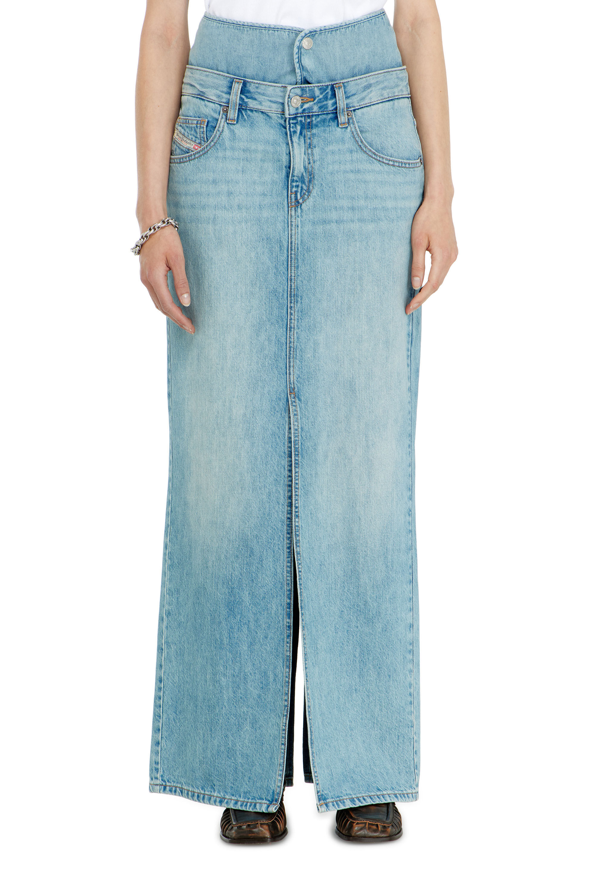 Diesel - DE-SPIVEY, Woman's Jean-illusion denim maxi skirt with slits in null - 3