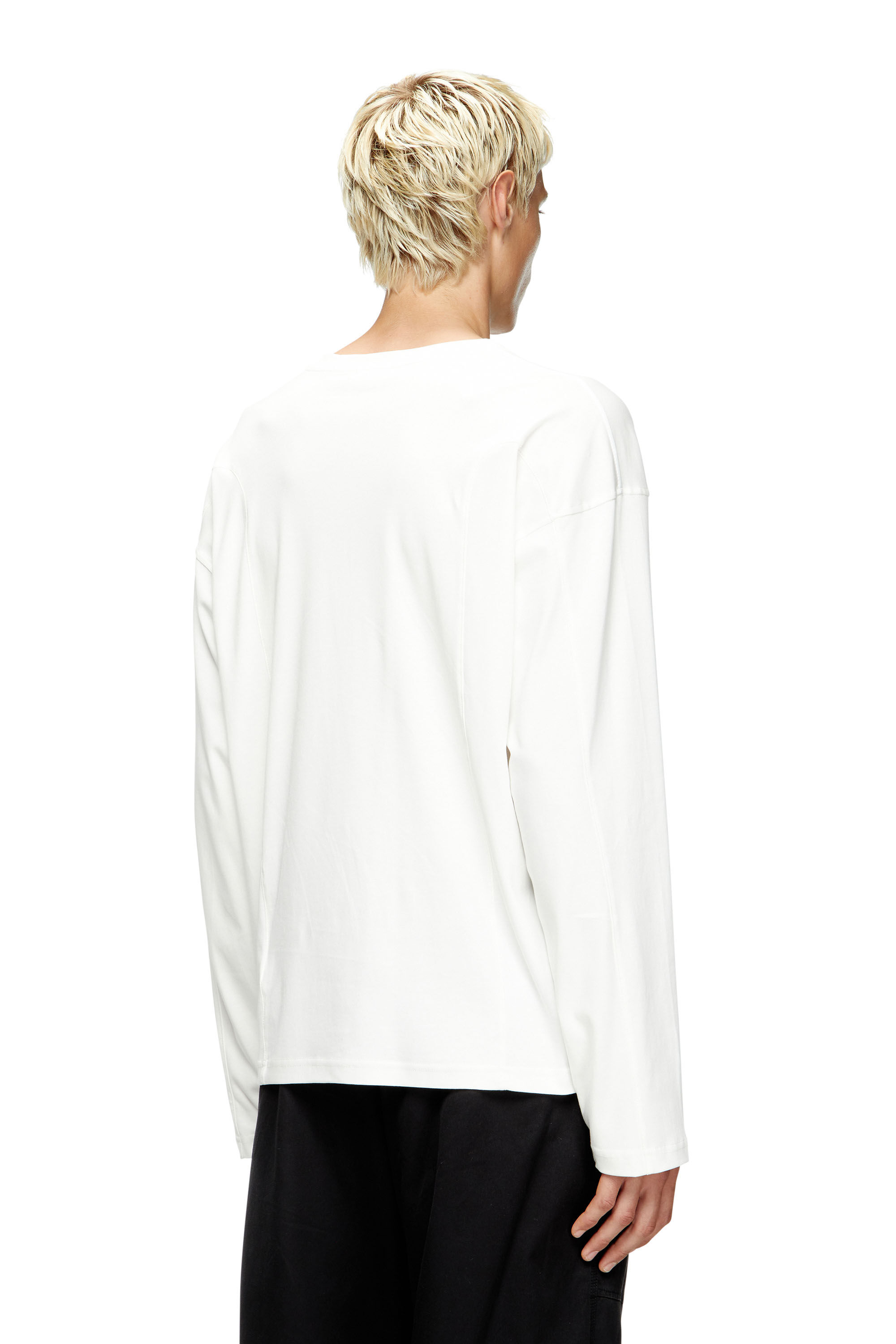 Men's Long-sleeve T-shirt with solid color panels | White | Diesel CZ