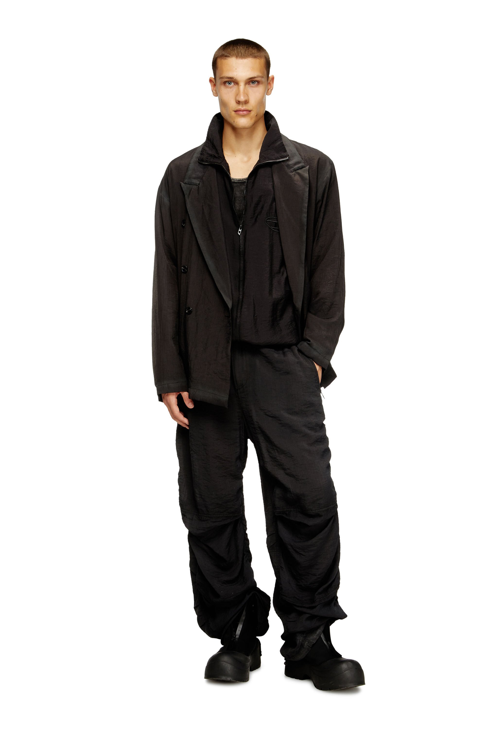 Diesel - J-KEYSERY, Man's Double-breasted blazer in wrinkled shell in Dark grey - 1