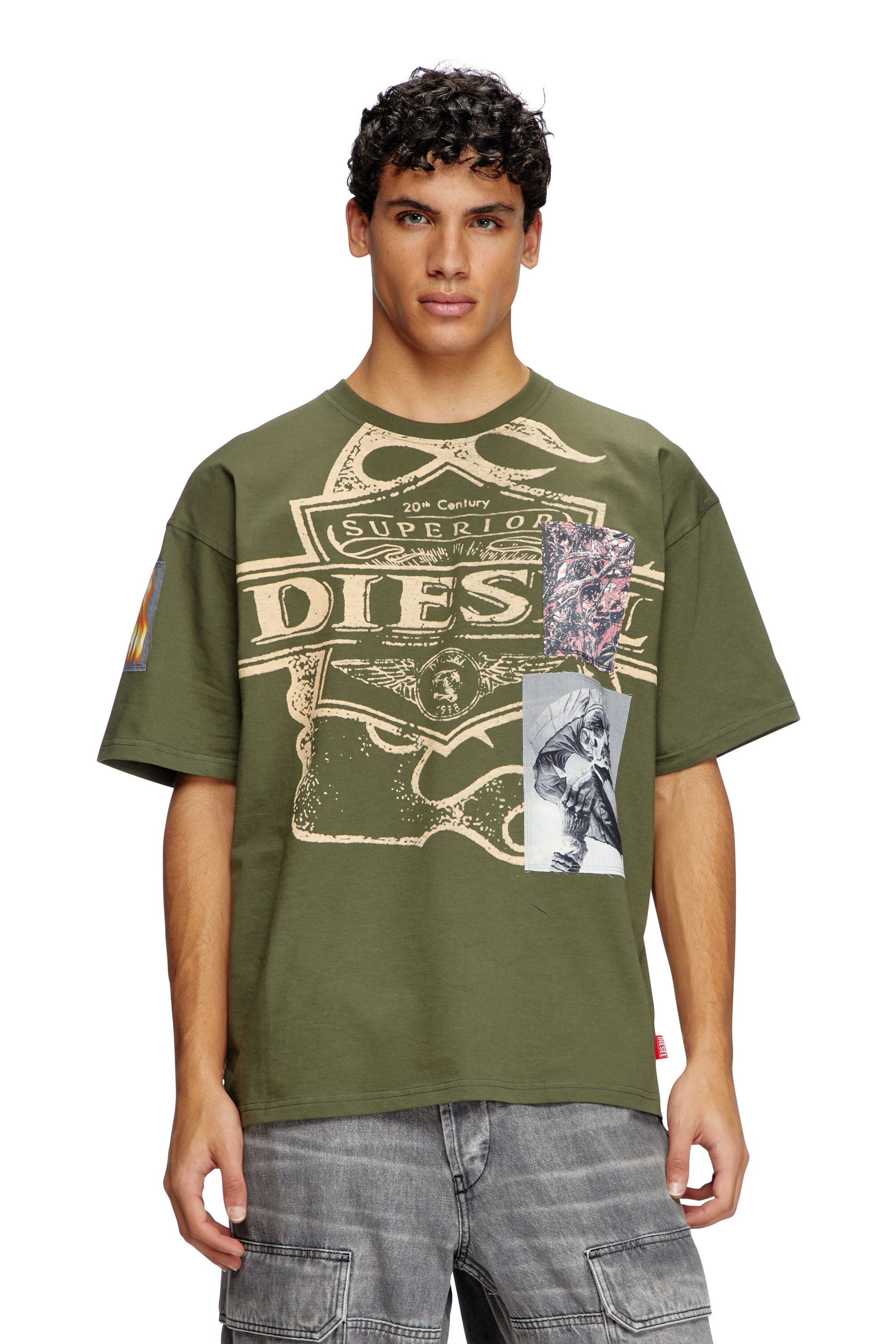 Men's T-shirt with patch detail | Green | Diesel