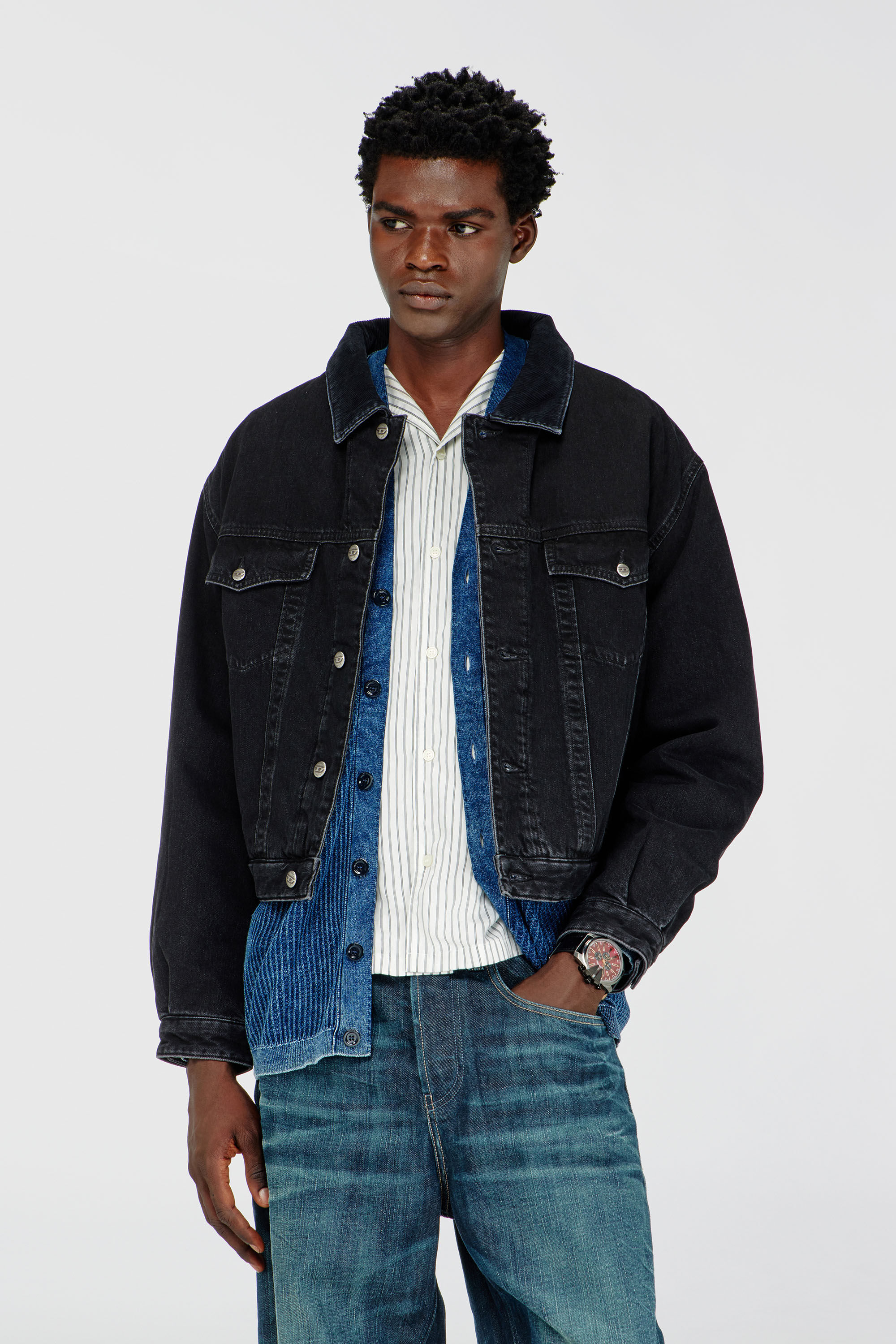 Diesel - D-RANGER-T, Unisex's Padded trucker jacket in denim in Black - 3