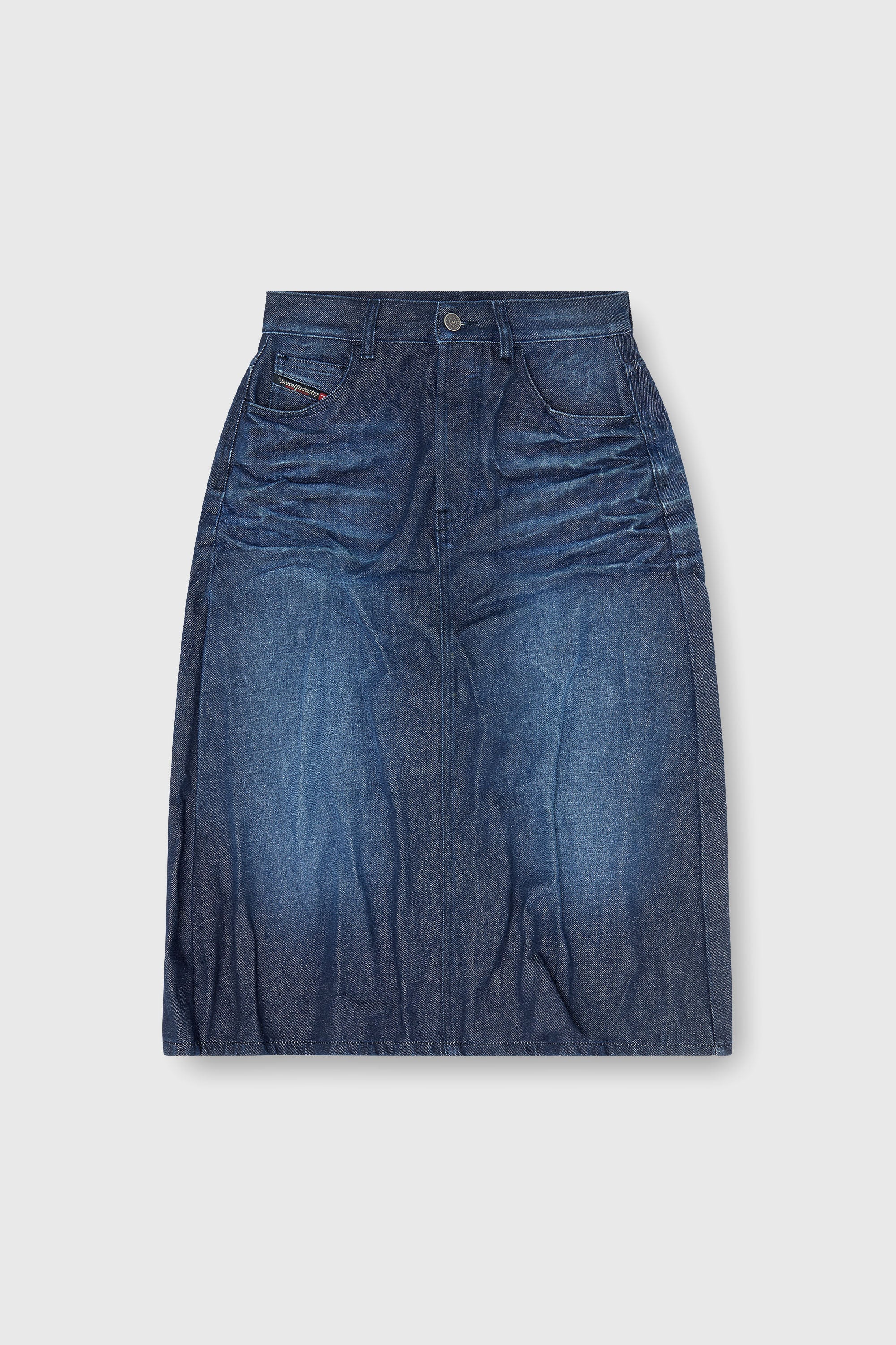 Diesel - DE-IRTI-FSJ, Woman's Midi skirt in creased denim in Dark Blue - 2