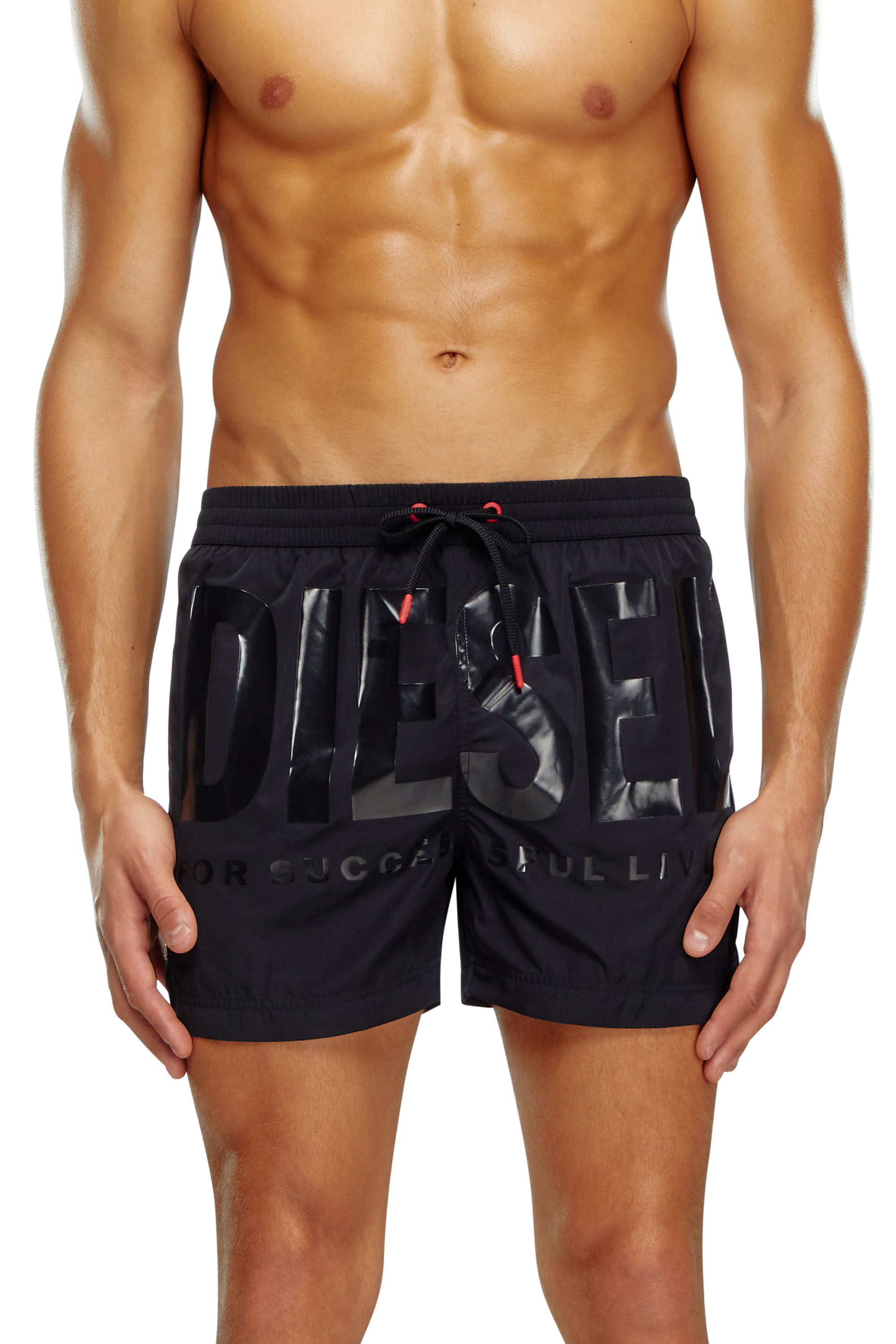 Men's Mid-length swim shorts with tonal logo | Black | Diesel CZ