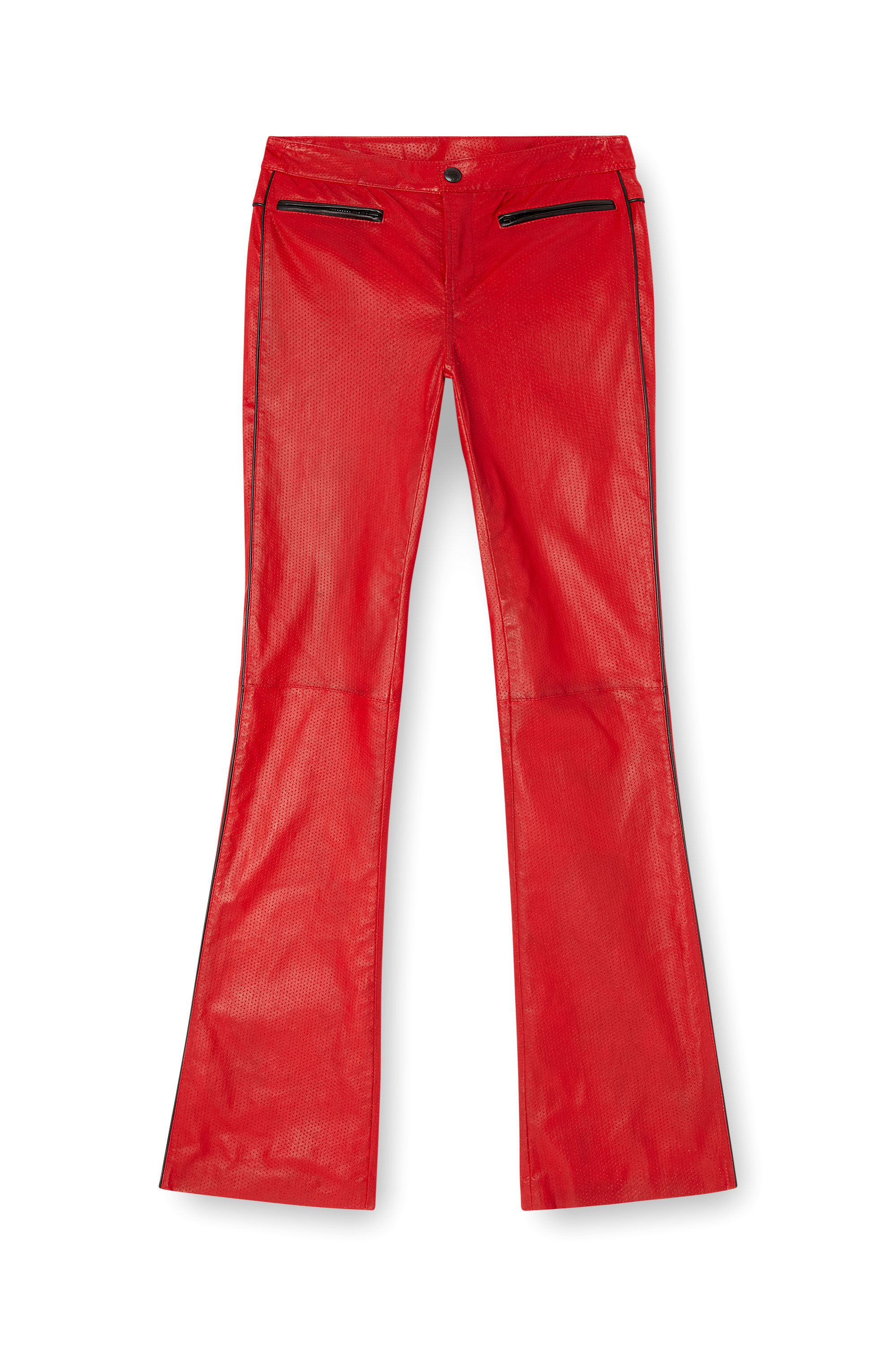 Diesel - L-INSEY, Woman's Biker pants in perforated stretch leather in Red - 2