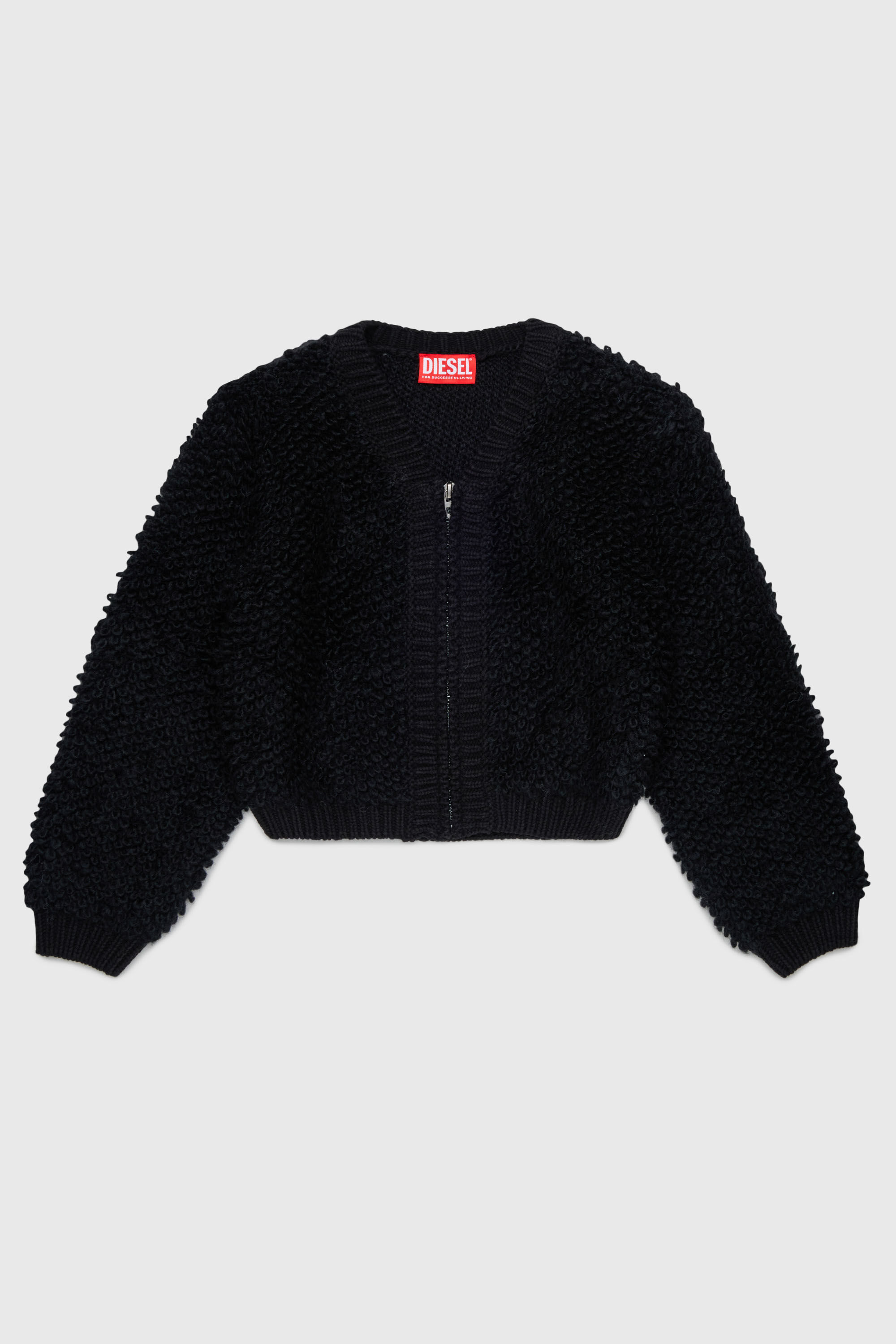 Diesel - KRIM, Woman's Zip cardigan in textured boucl&eacute;  knit in Black - 1