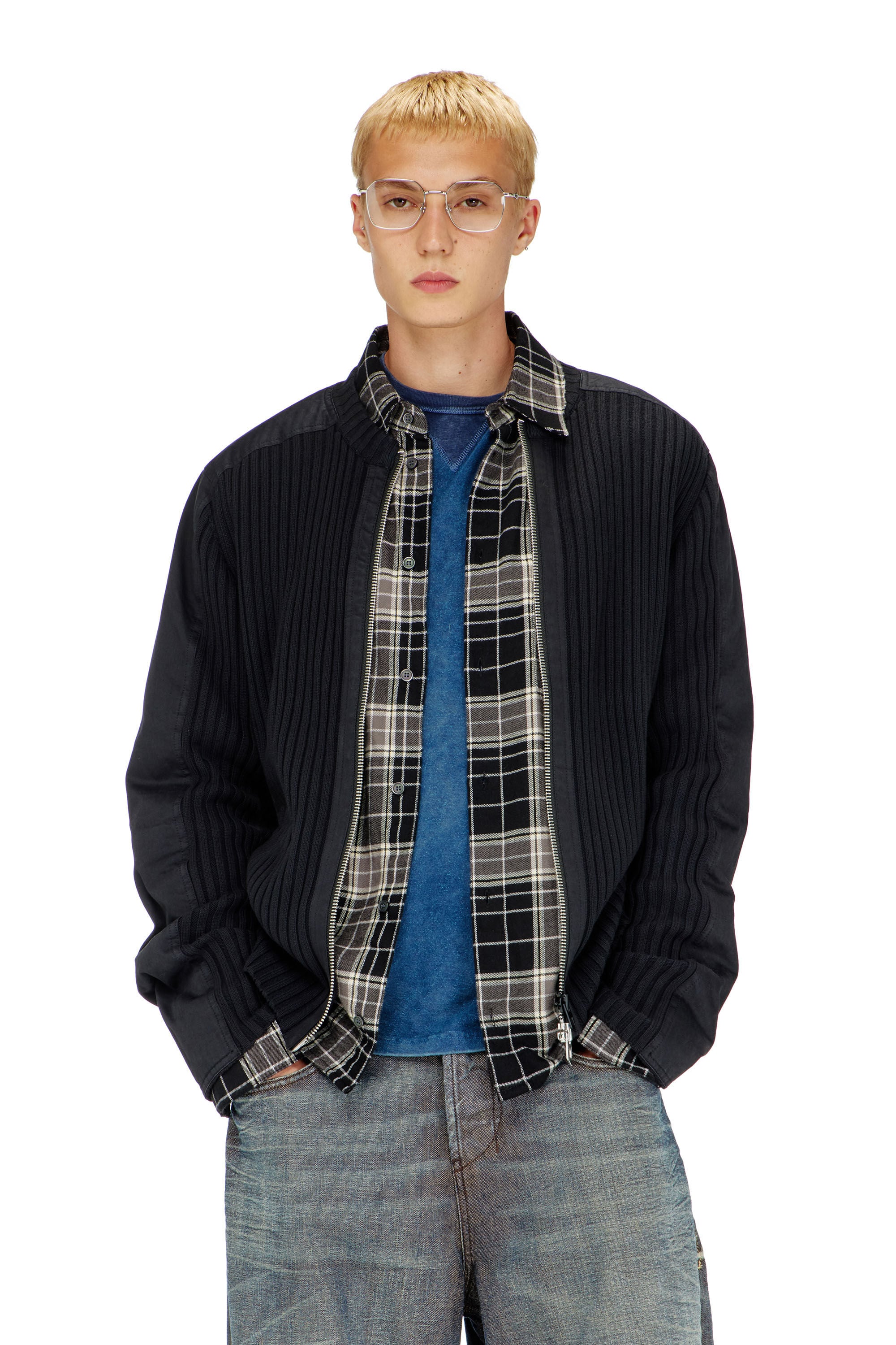Diesel - K-MATTY, Man's Zipped cardigan with utilitarian panels in Black - 3