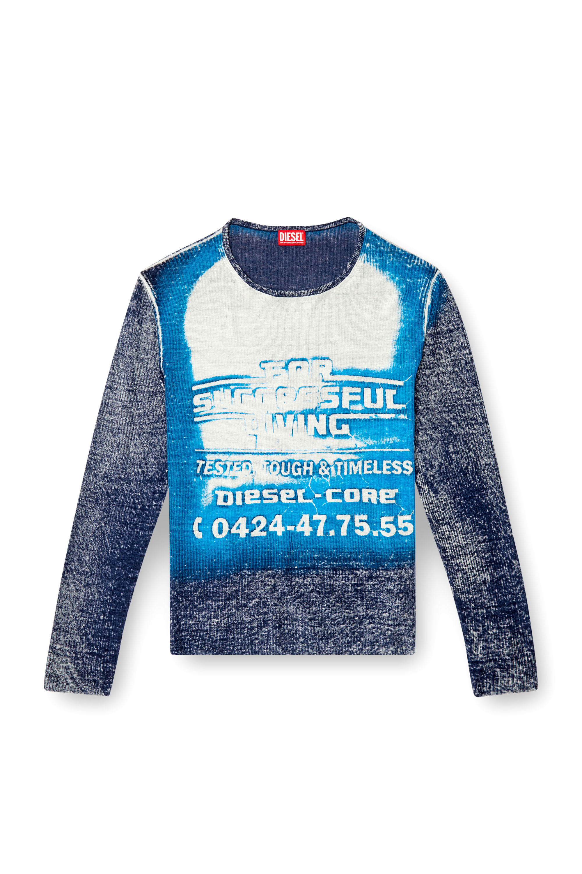 Diesel - K-ROD, Man's Linen jumper with logo graphic in Blue - 2