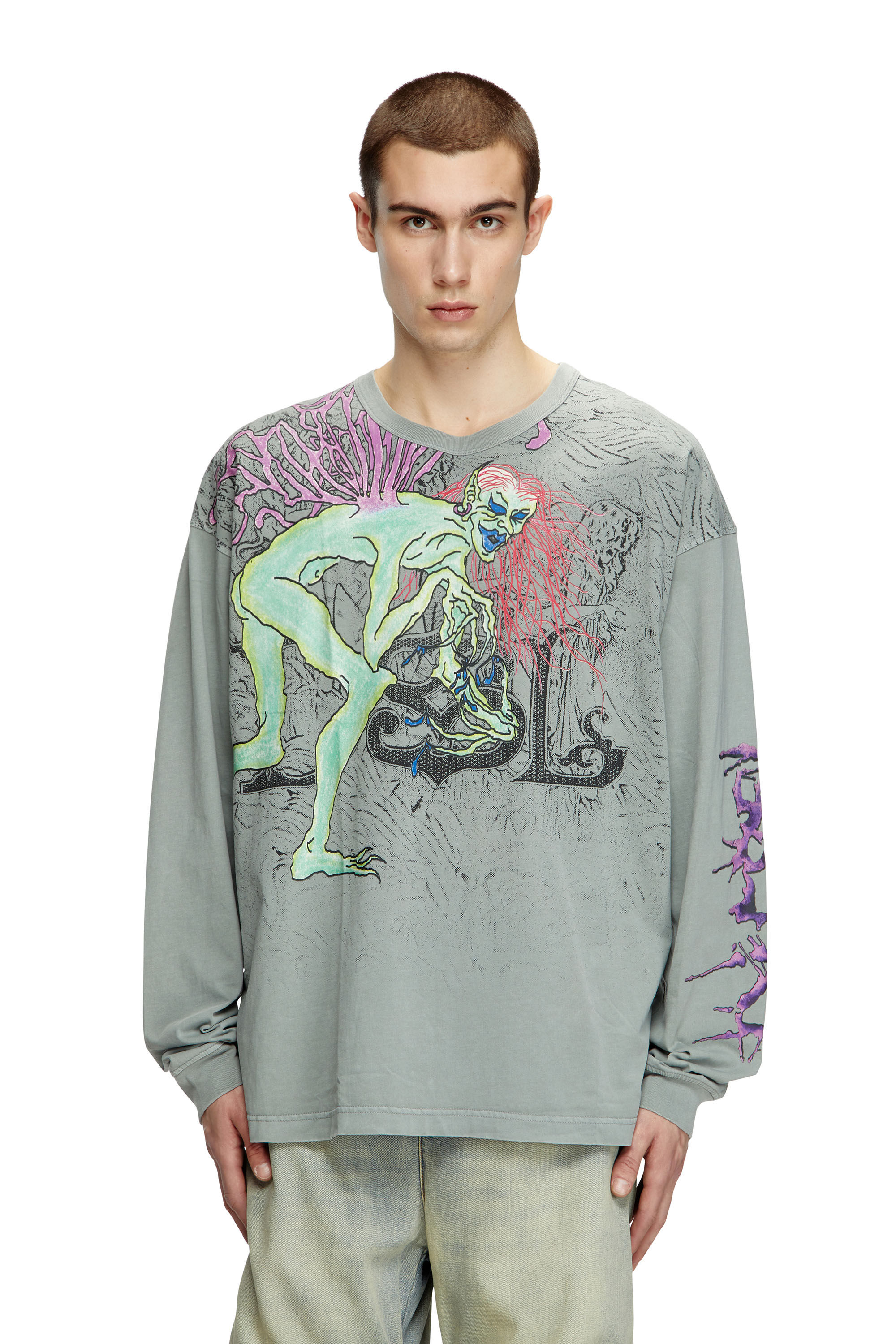 Men's Long-sleeve T-shirt with tattoo graphics | Grey | Diesel
