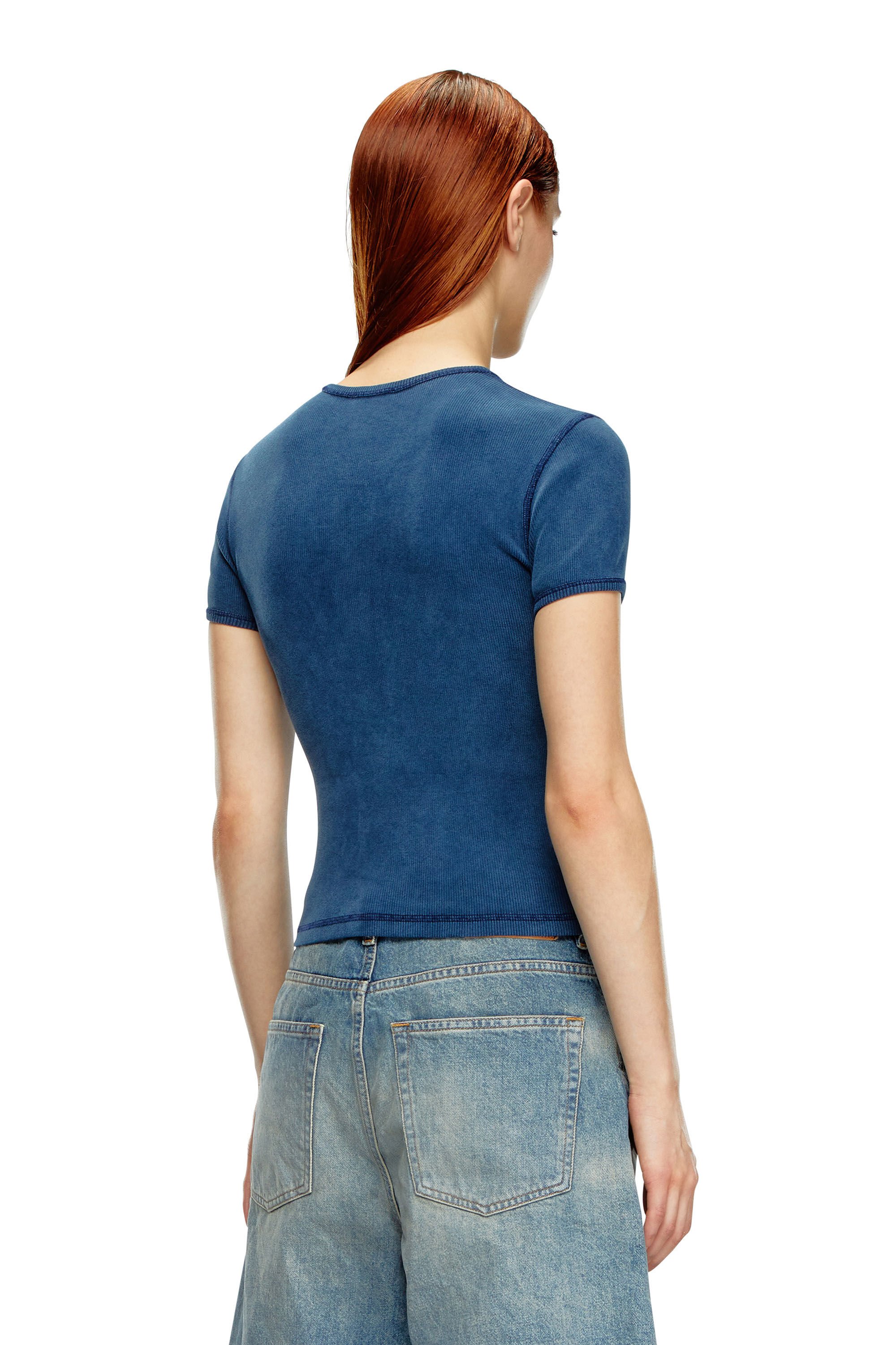 Diesel - T-ELE-LONG-P2, Woman T-shirt with winged Diesel foil print in Blue - Image 4