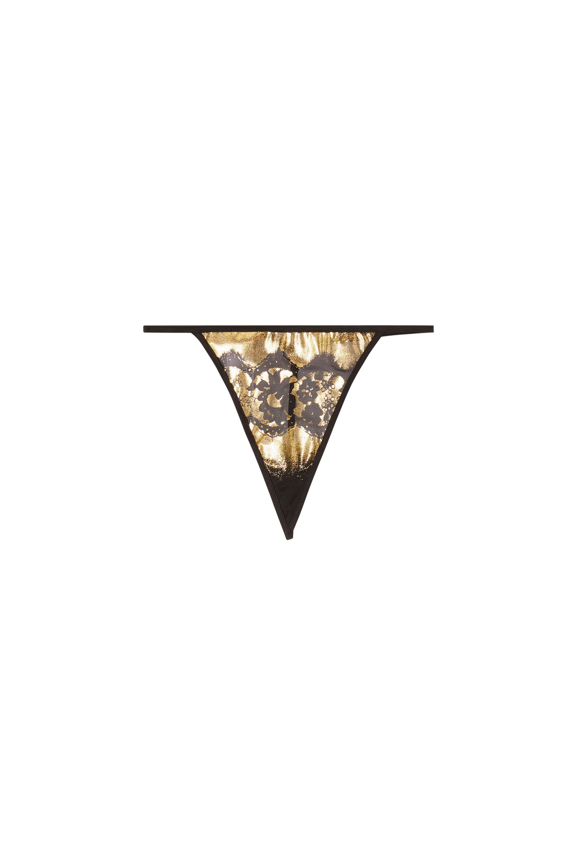 Diesel - D-STRING-GFT, Woman's Stretch-tulle thong with metallic lace effect in Black/Gold - 2