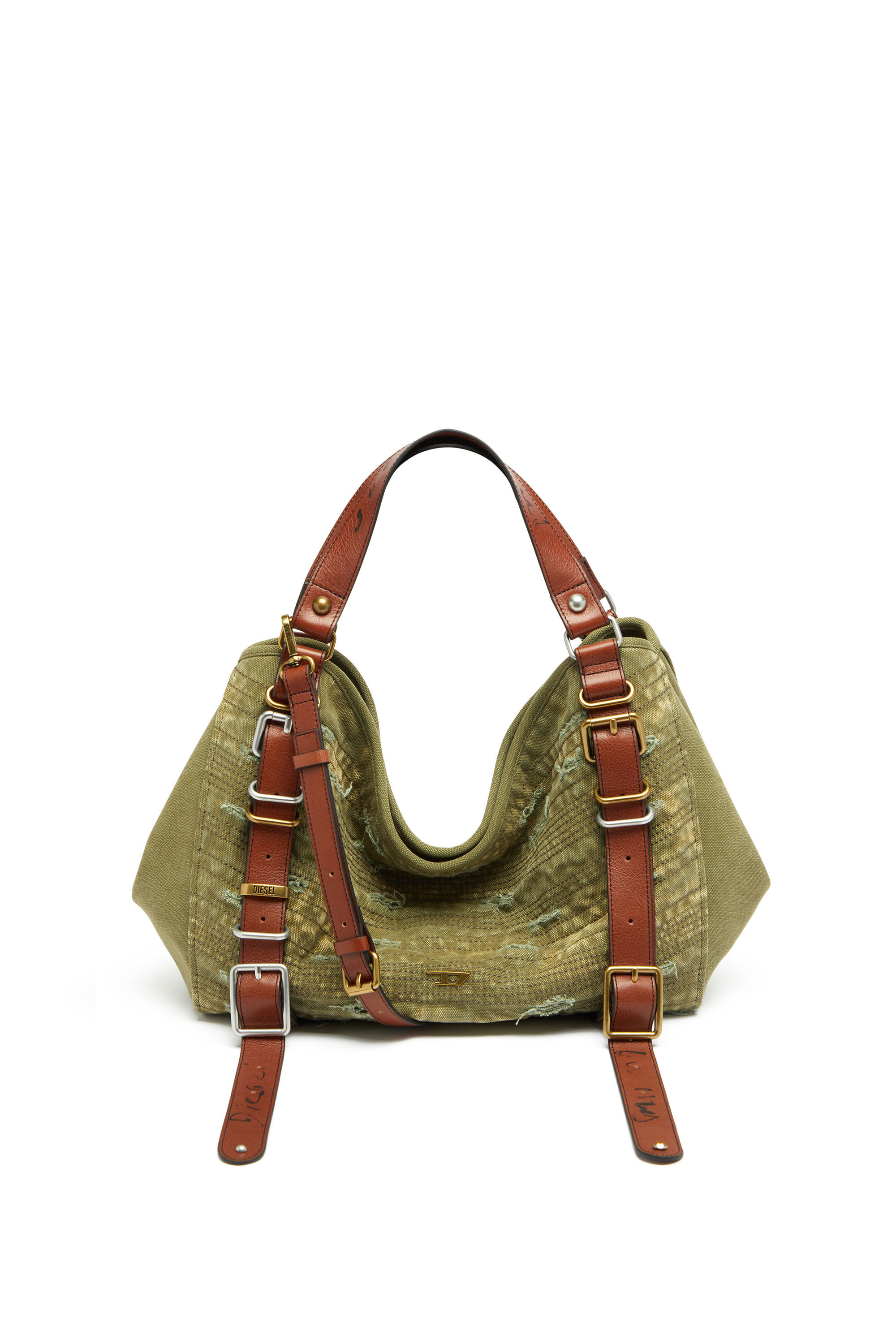 Diesel - D-ONE TOPHANDLE M, Unisex's D-One-Medium top-handle bag in distressed canvas in Military Green - 2