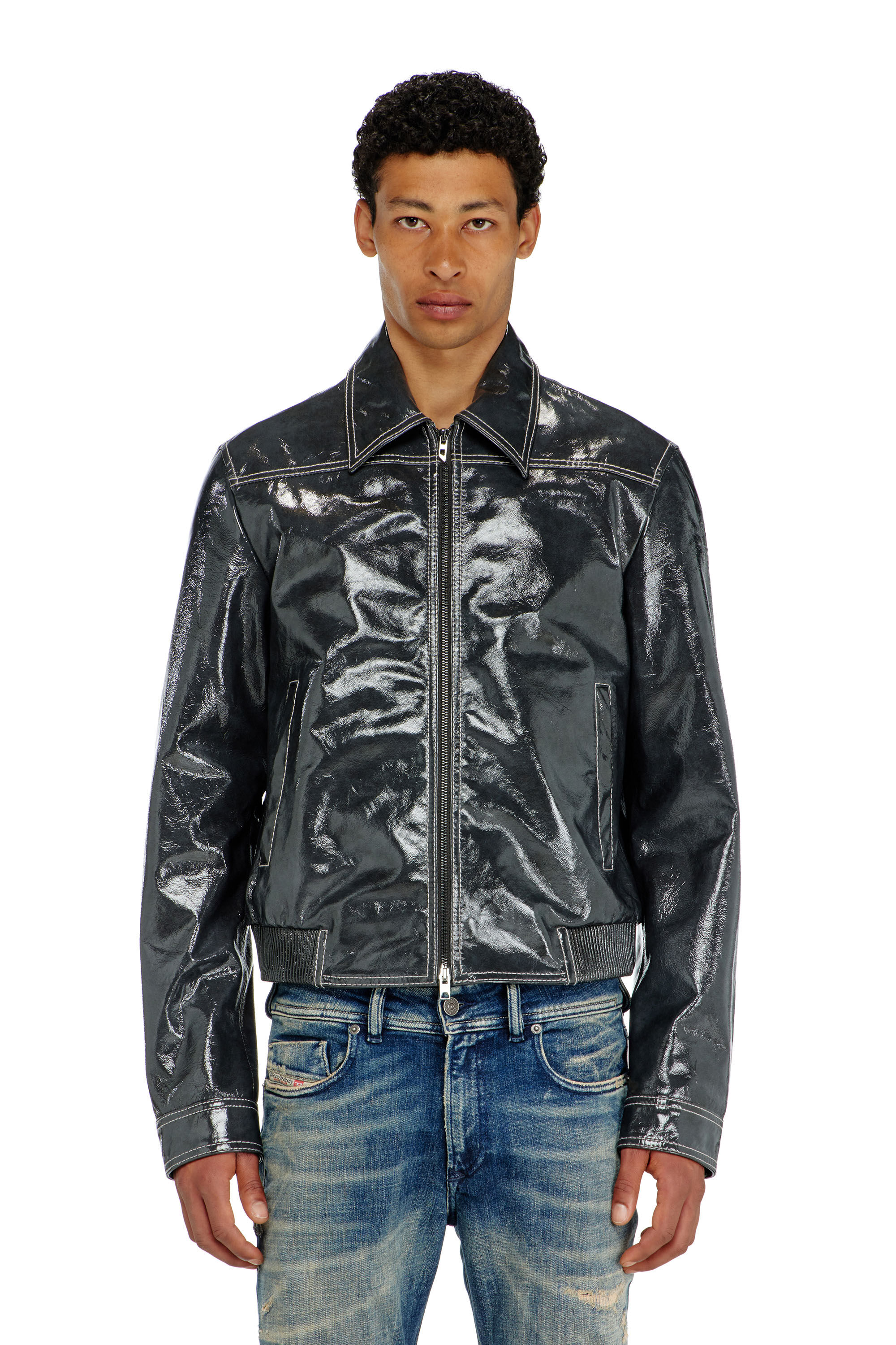 Diesel - L-ADDI, Man's Patent-leather jacket in Dark grey - 3
