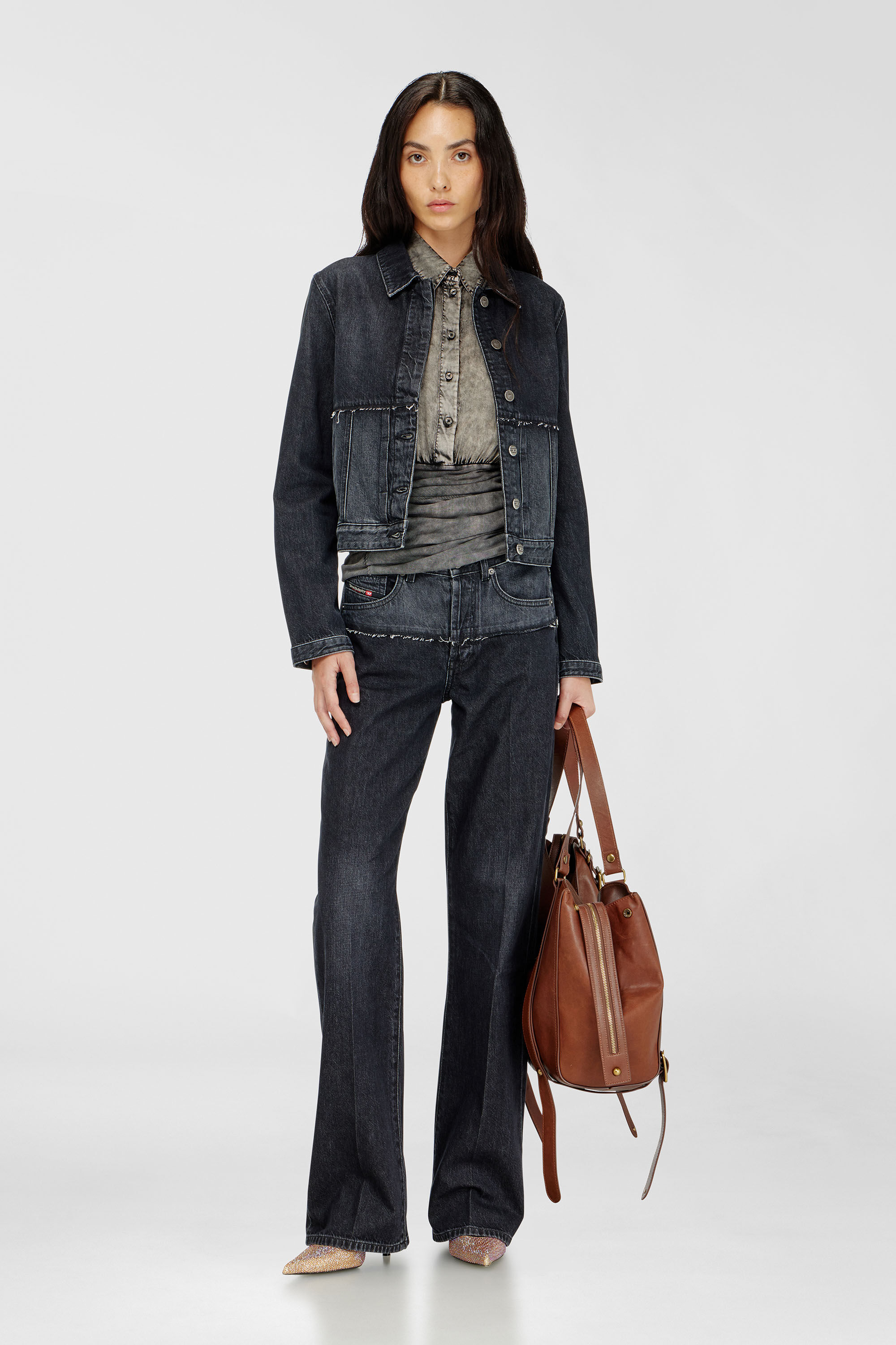 Diesel - DE-KATO-SE, Woman's Jacket in sectioned denim in Black/Dark grey - 1