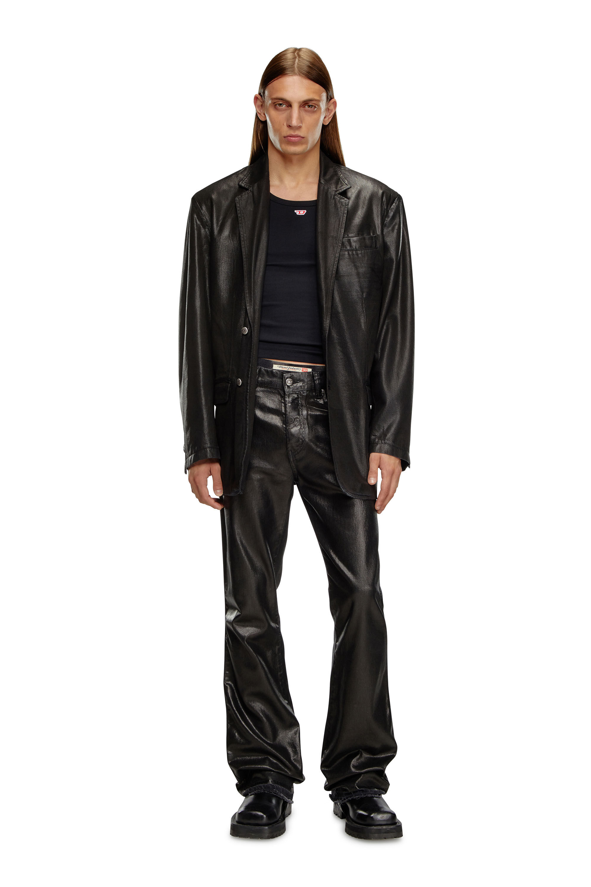 Women s Blazer in coated tailoring denim Black Diesel